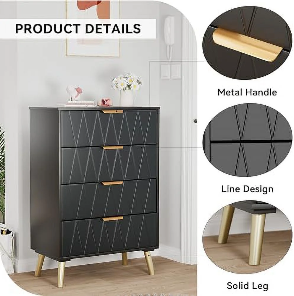RUNFAYBIU 4 Drawer Dresser  Chest of Drawers  Modern Dresser with   Organizer Unit for Bedroom  Living Room  Hallway  Entryway  Closet(Black)