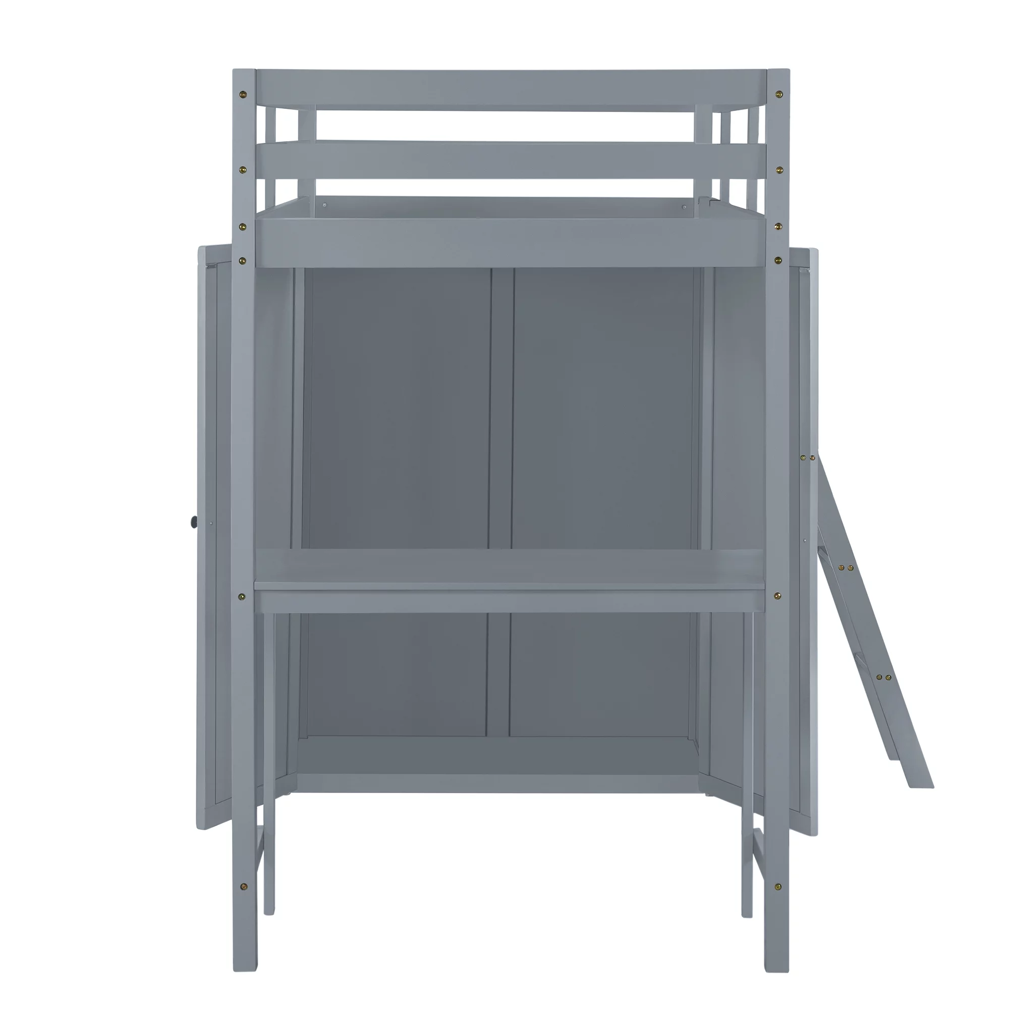 Churanty Twin Size Loft Bed with Wardrobe and Desk for Kids, Wood High Twin Loft Bed Frame with Shelves,Gray