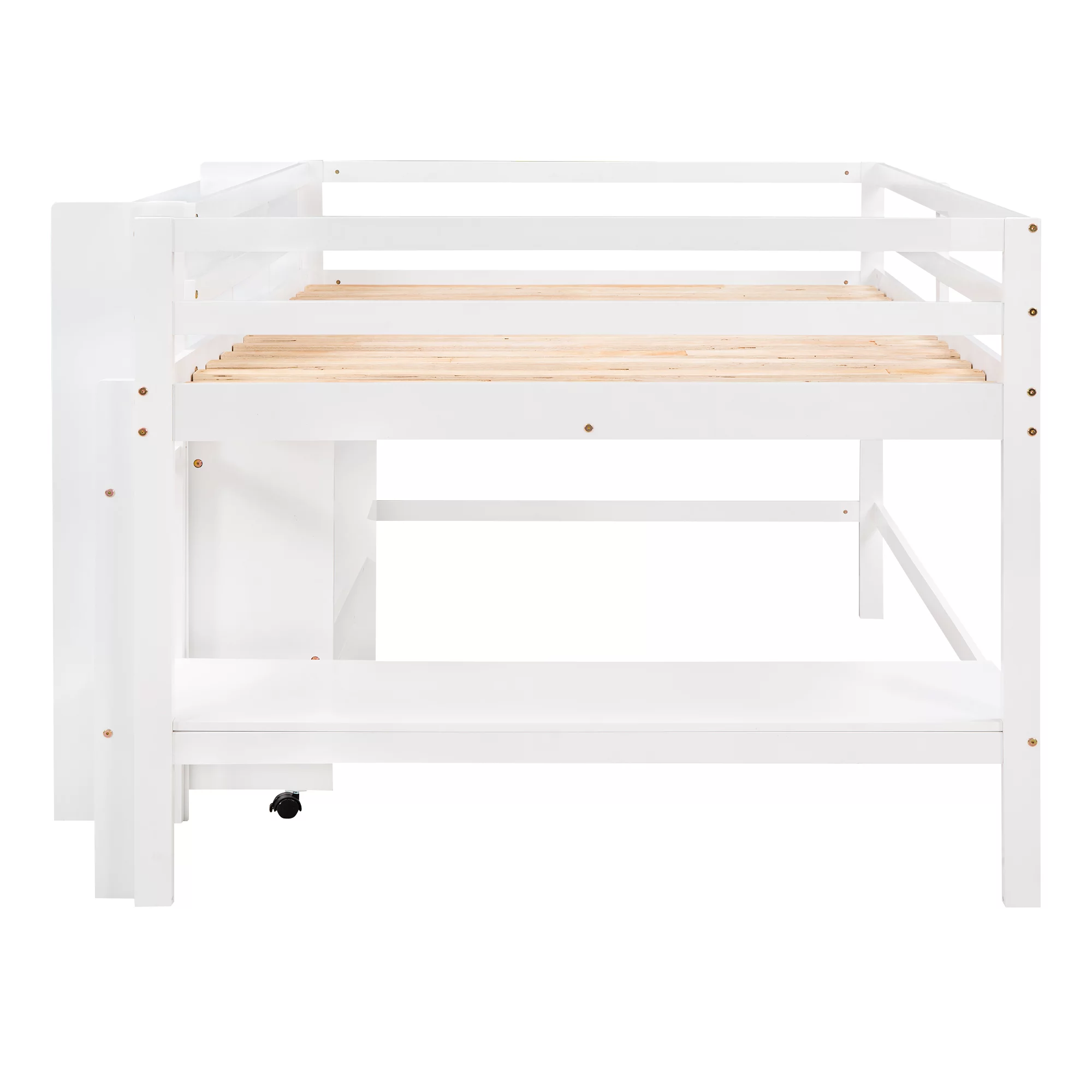 Bellemave Full Size Wood Low Loft Bed with Rolling Portable Desk, and Drawers,Kids Loft Bed With Storage Shelves,No Box Spring Needed(White)