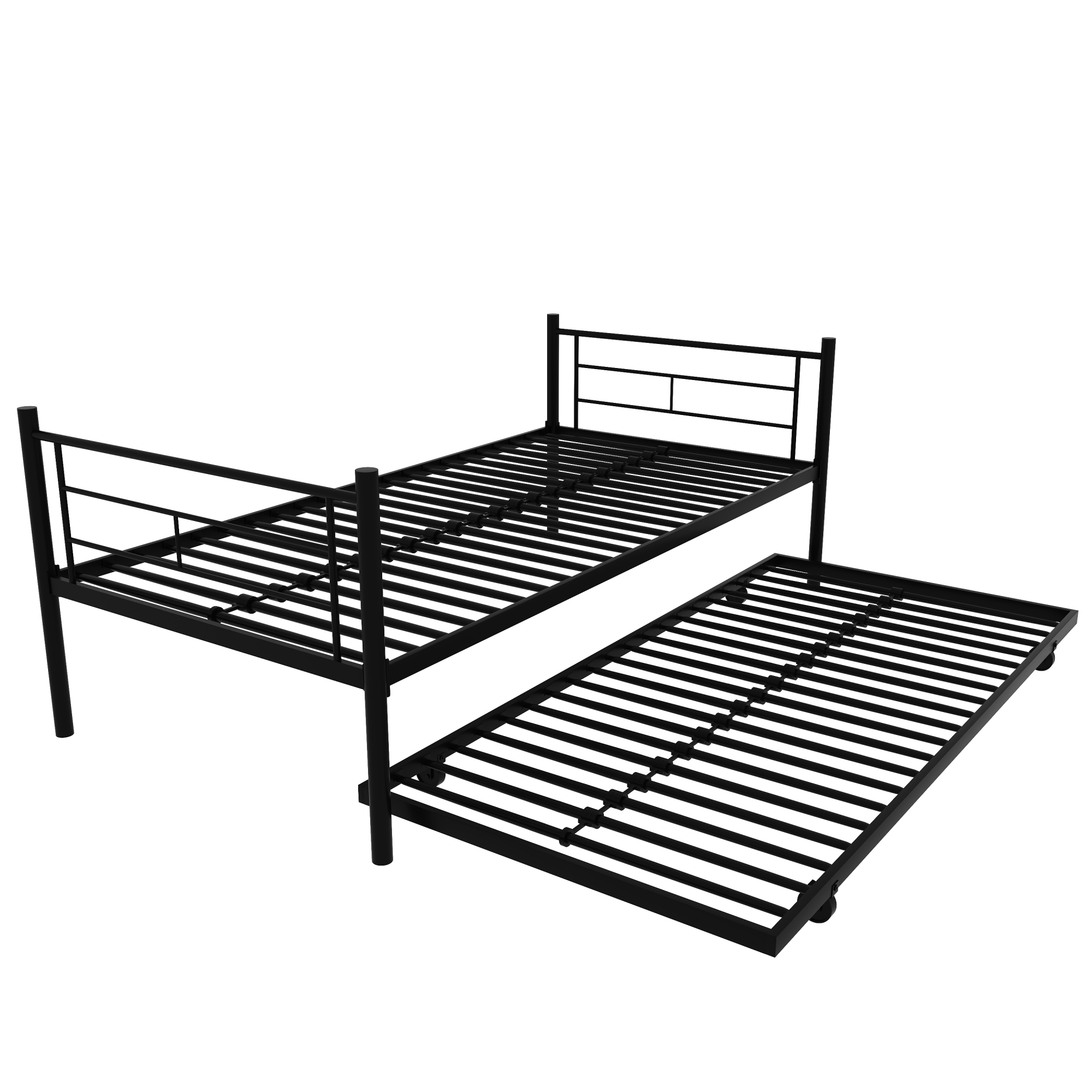 Heavy Duty Metal Bunk Bed Frame with Trundle - Twin Over Twin, Convertible - 3 beds