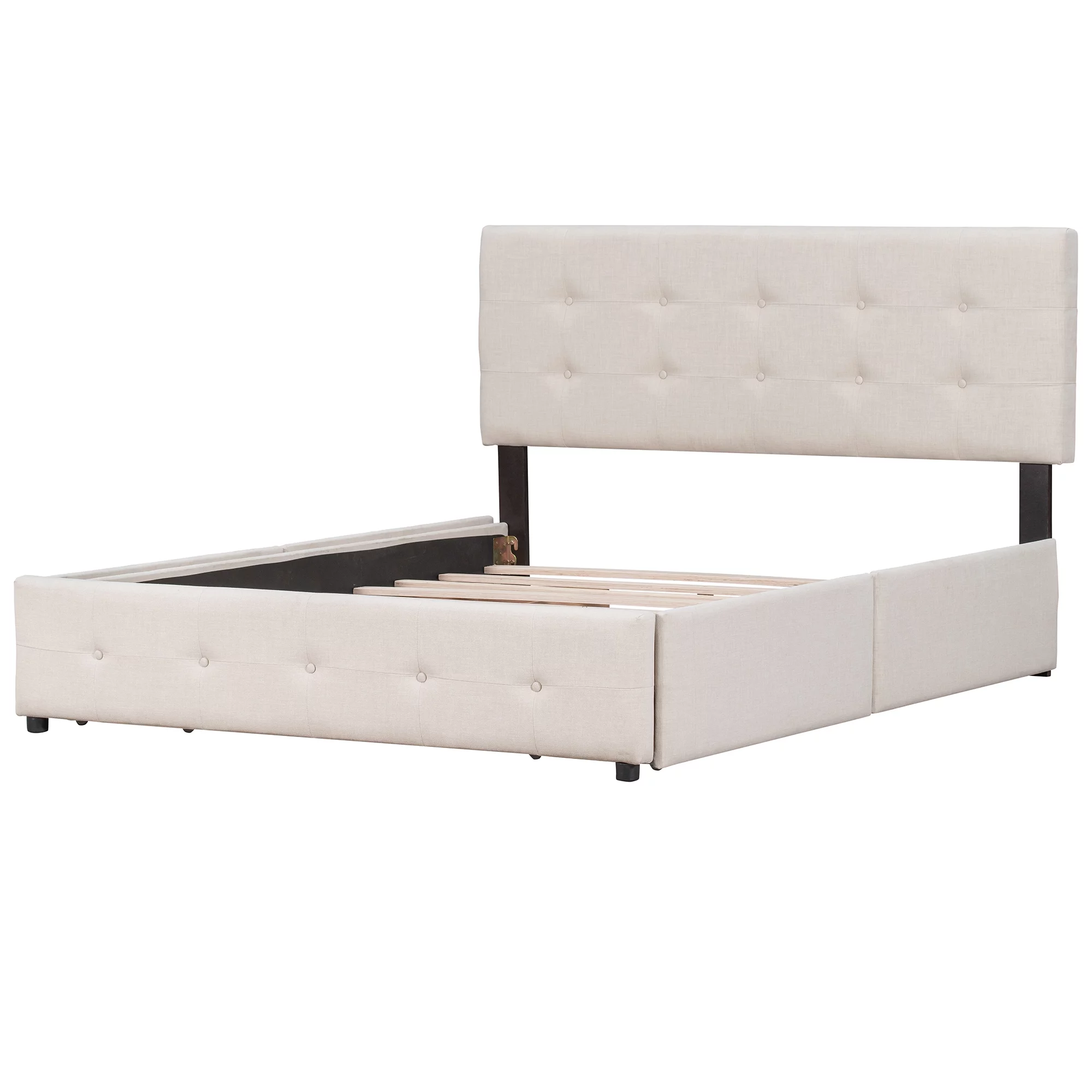 Bellemave Queen Size Upholstered Platform Bed with 4 Drawers, Storage Queen Bed Frame with Classic Headboard,Linen Fabric,Save Space Design,Beige