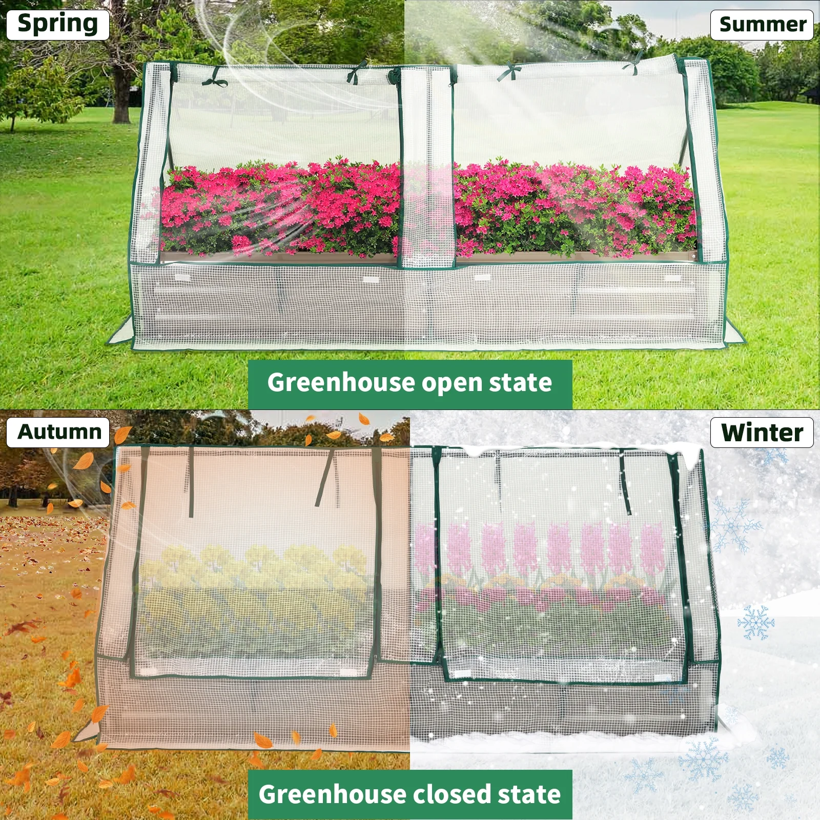 8x4x1ft Galvanized Raised Garden Bed with Cover Outdoor Extra-Thick Metal Planter Box Kit,w/ 2 Roll-Up Large Screen Windows Mini Greenhouse for Growing Flowers etc