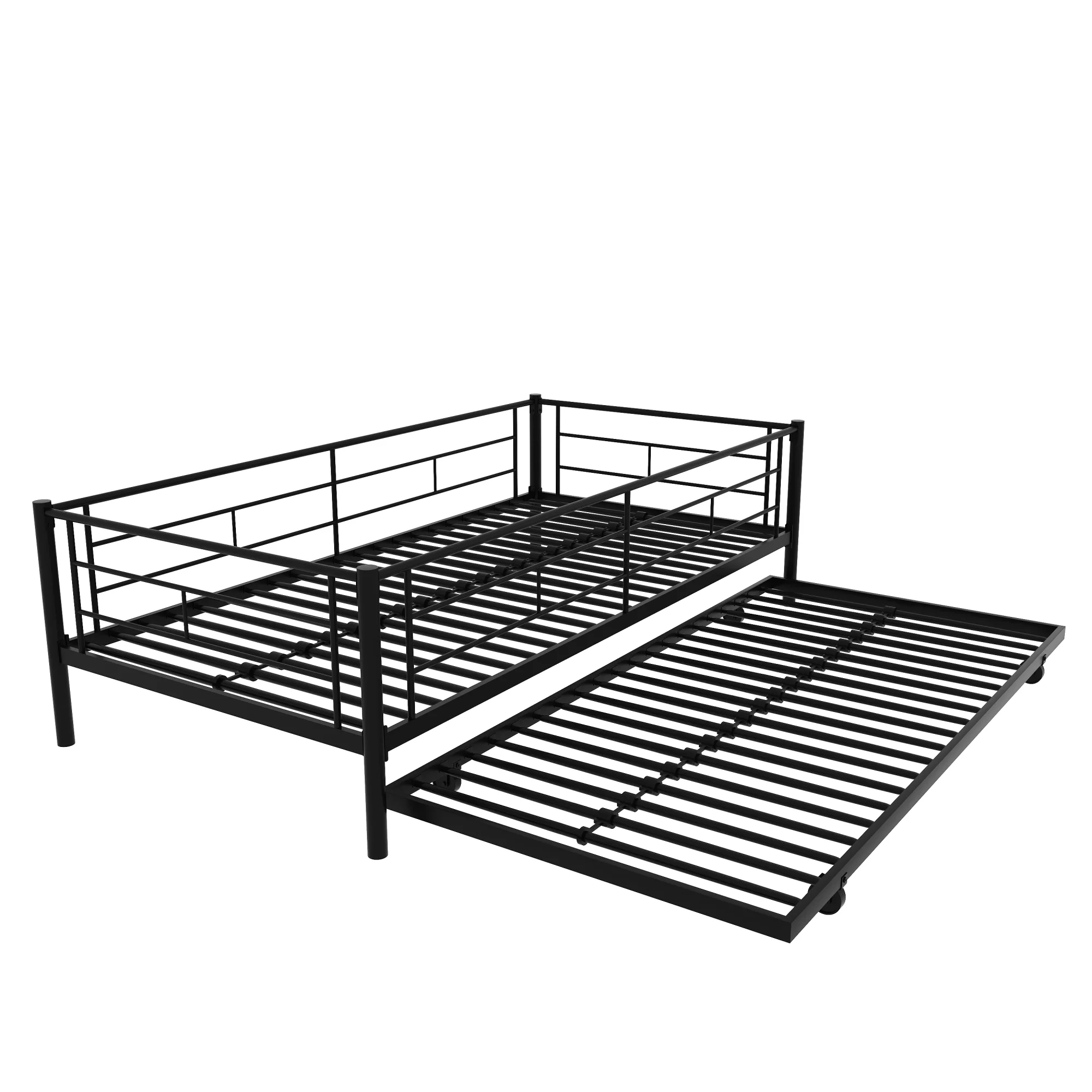 Heavy Duty Metal Bunk Bed Frame with Trundle - Twin Over Twin, Convertible - 3 beds