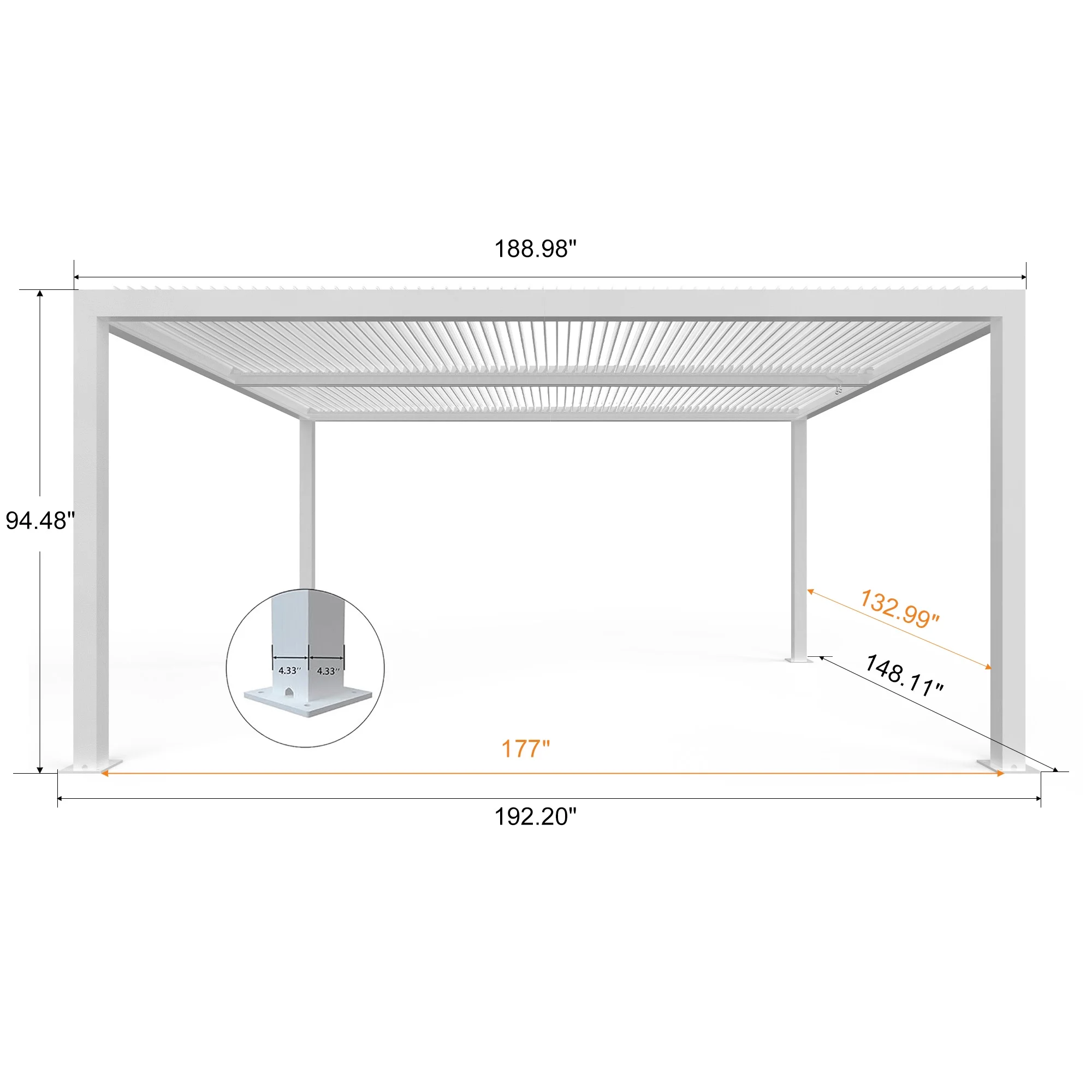 PURPLE LEAF Outdoor Louvered Pergola 12'x16' Aluminum Gazebo Modern White Patio Metal Pergola with Adjustable Rainproof Hardtop for Garden Lawns Yard