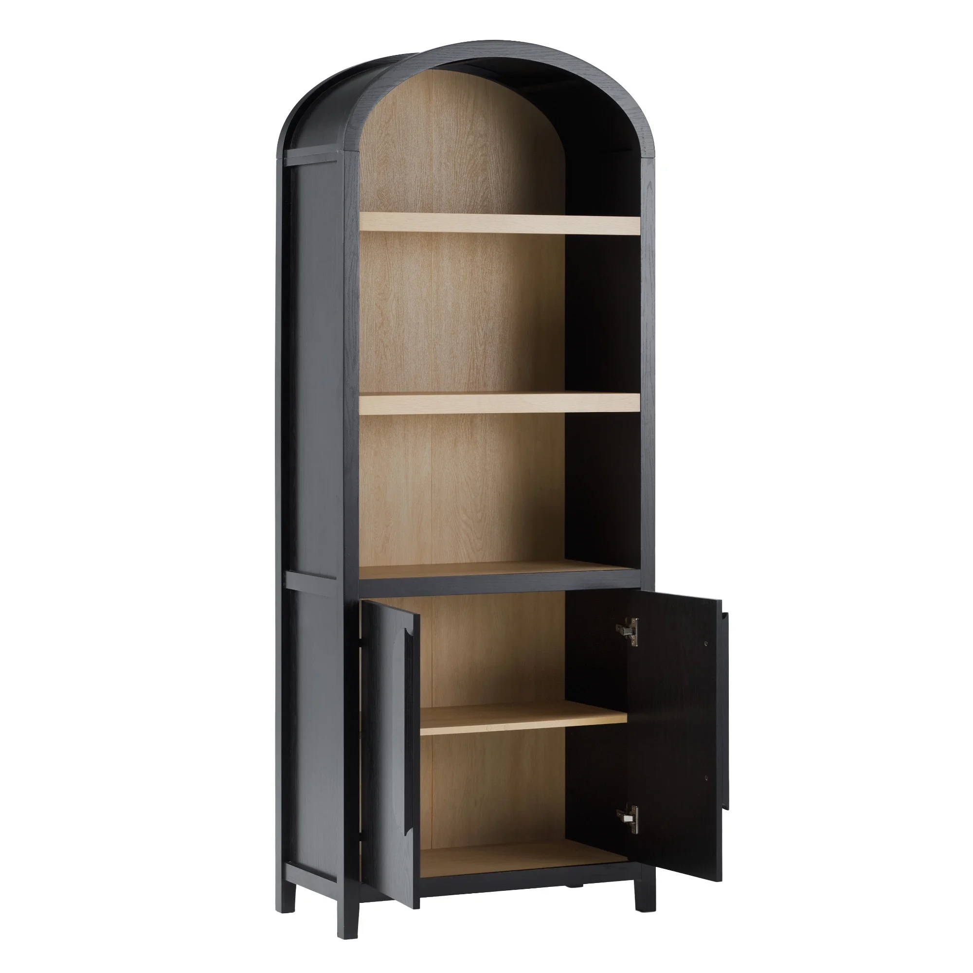 Walker Edison Modern 3 Shelf Open Arched Bookcase Cabinet, Black
