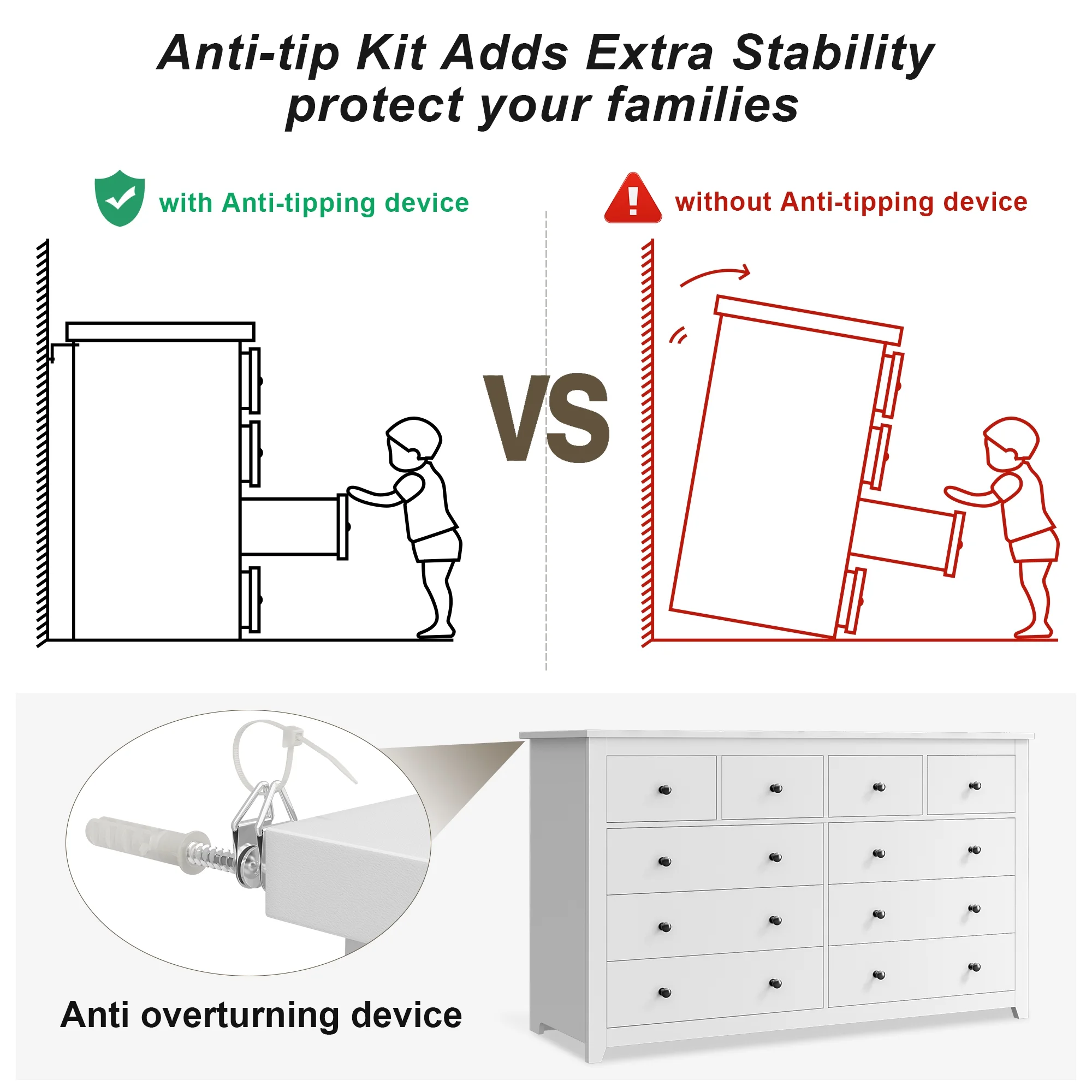 EnHomee White Dresser for Bedroom Wood Dresser with  10 Deep Drawers Modern Wood Dressers & Chests of Drawers Wide Dresser with Smooth Metal Rail, Wooden Dressers for Bedroom , White