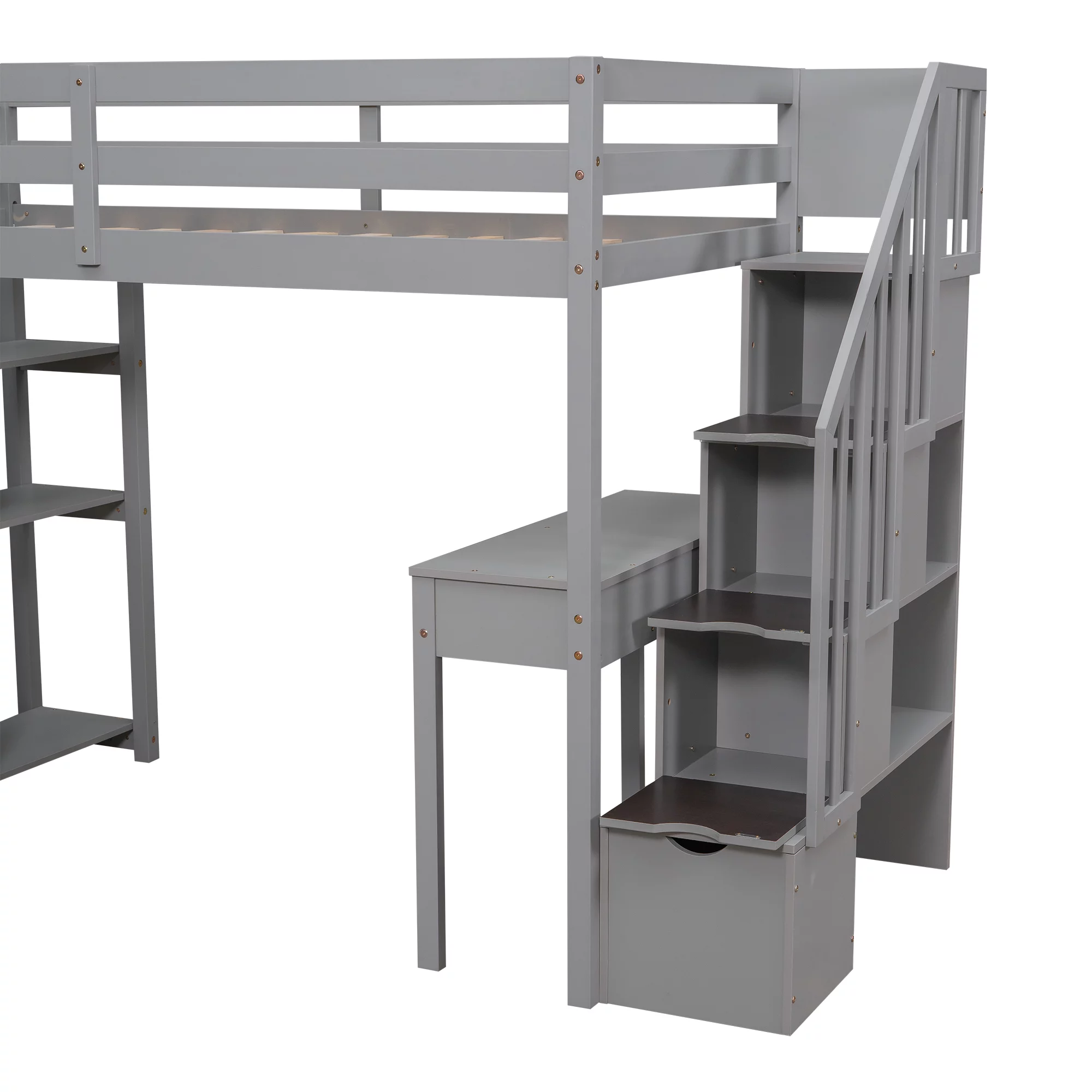 CoSoTower Twin Size Loft Bed with Storage Drawers ,Desk and Stairs, Wooden Loft Bed with Shelves - Gray