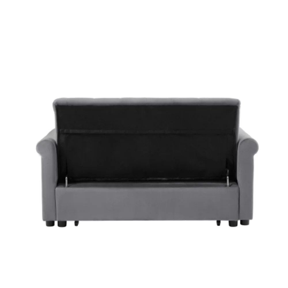 55'' Modern Shiny Velvet Convertible Loveseat Sleeper Sofa Couch w/ 2 Lumbar Pillows, Adjustable Pull-Out Bed and Removable Armrest for Nursery, Living Room, Apartment, Home Office