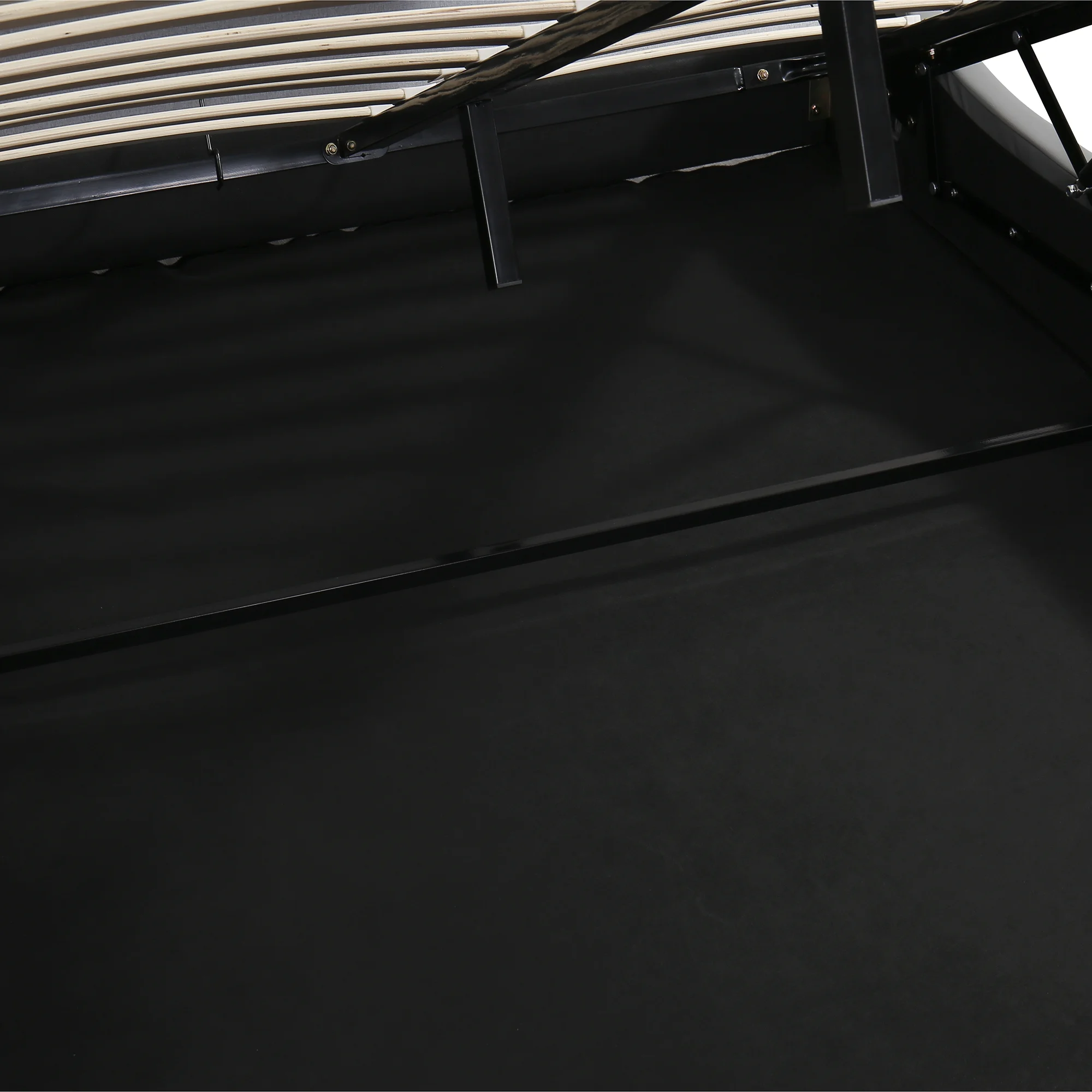 Modern Faux Leather Platform Bed with Hydraulic Storage and LED Light Headboard - Queen Size