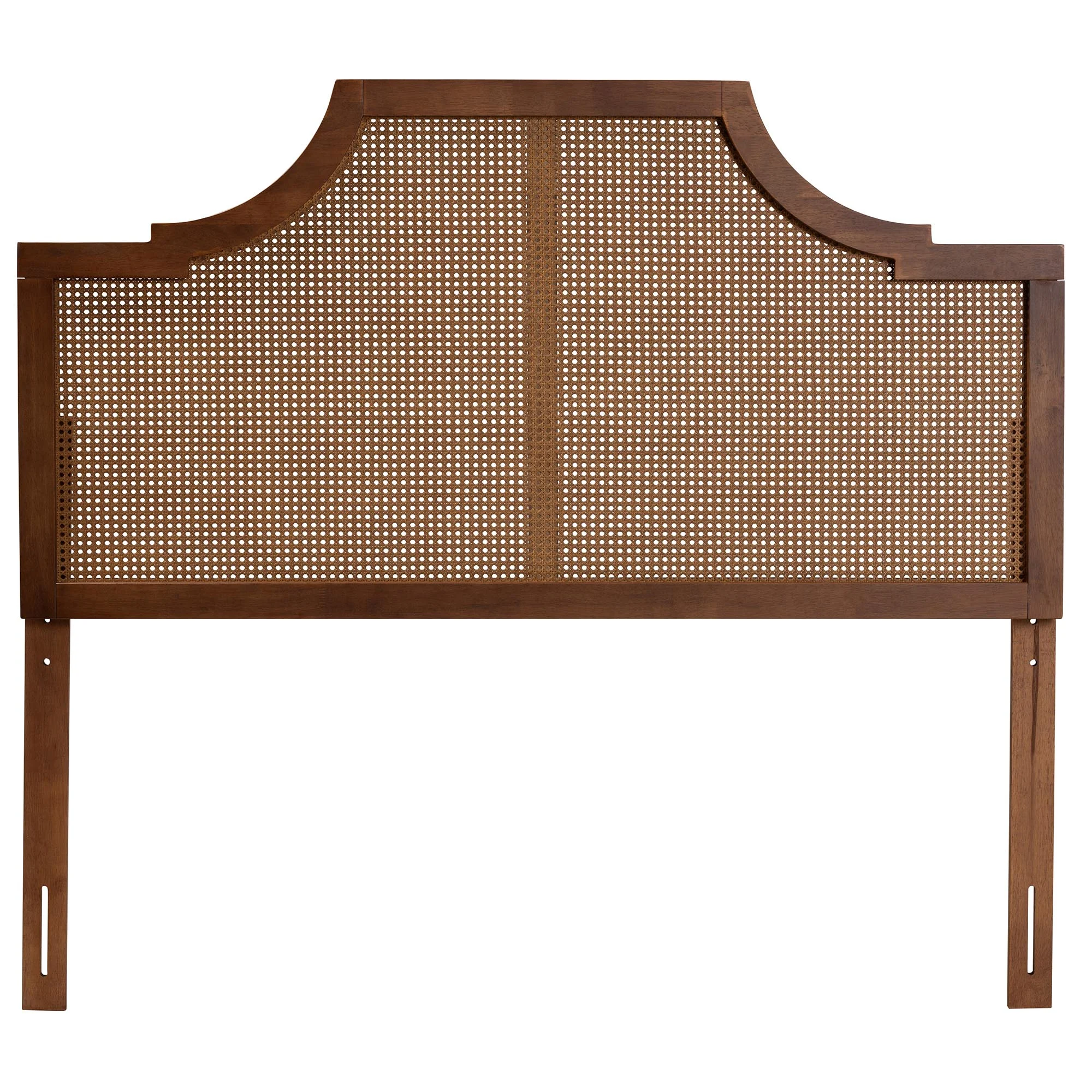 Baxton Studio Risha Mid-Century Modern Ash Walnut Finished Wood and Rattan Queen Size Headboard