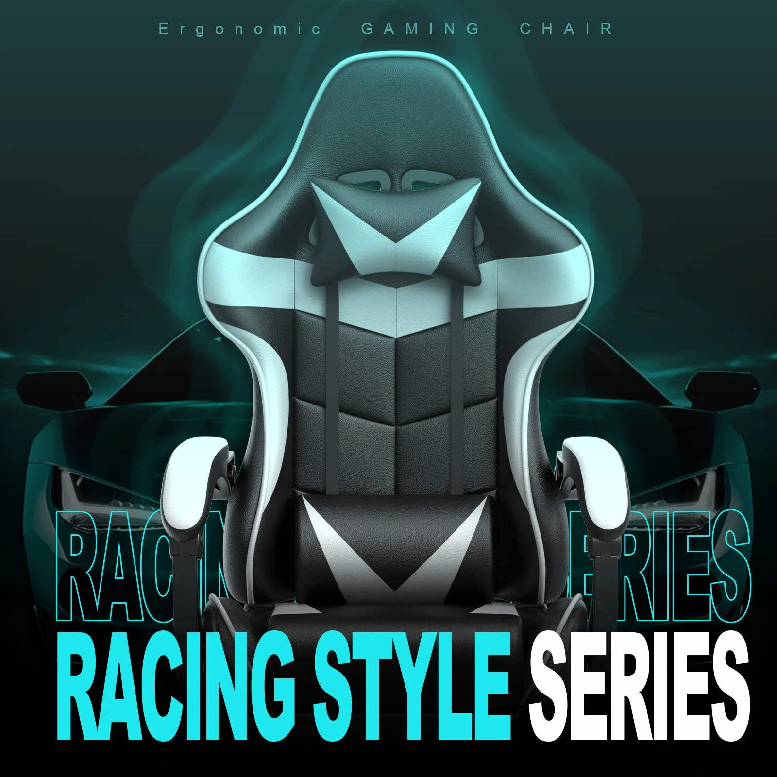 Soontrans Gaming Office Chair with Footrest, Ergonomic Leather Massage Game Chair with Lumbar Support & Headrest, White