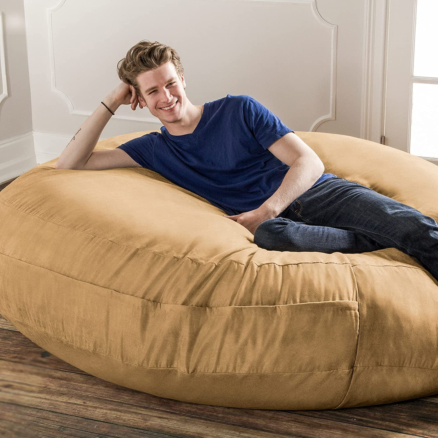 Jaxx 6 Foot Cocoon Large Bean Bag Chair for Adults, Camel