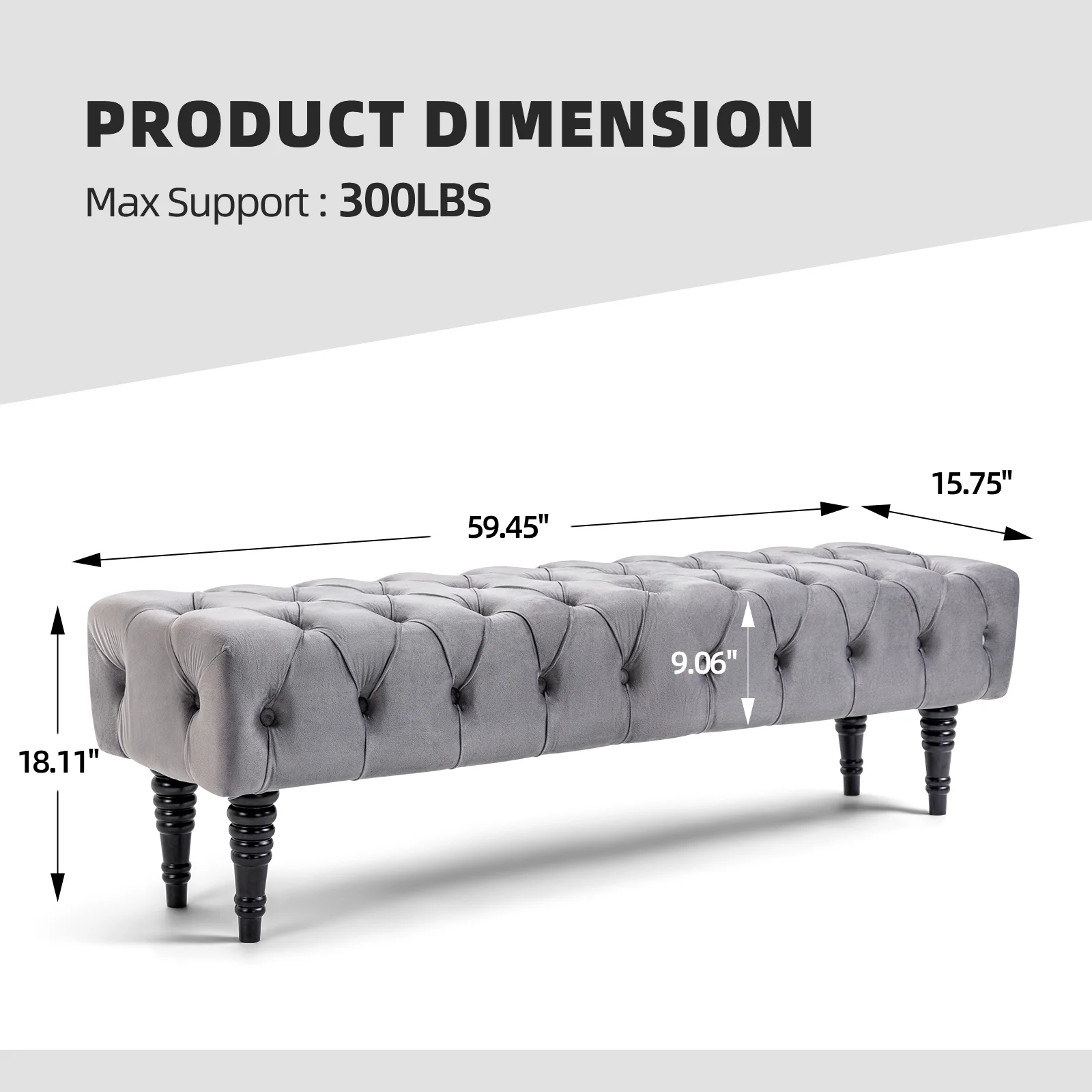 AVAWING Upholstered Tufted Ottoman Bench, Rectangular Accent Bench, Corduroy Padded Benches for Entryway, Dining Room, Living Room, Bedroom, Gray