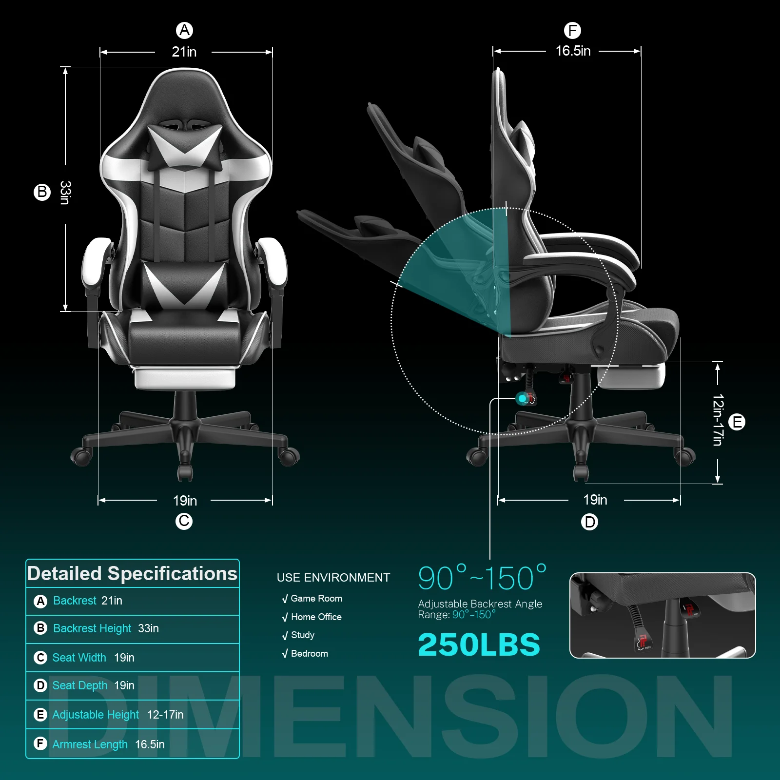 Soontrans Gaming Office Chair with Footrest, Ergonomic Leather Massage Game Chair with Lumbar Support & Headrest, White
