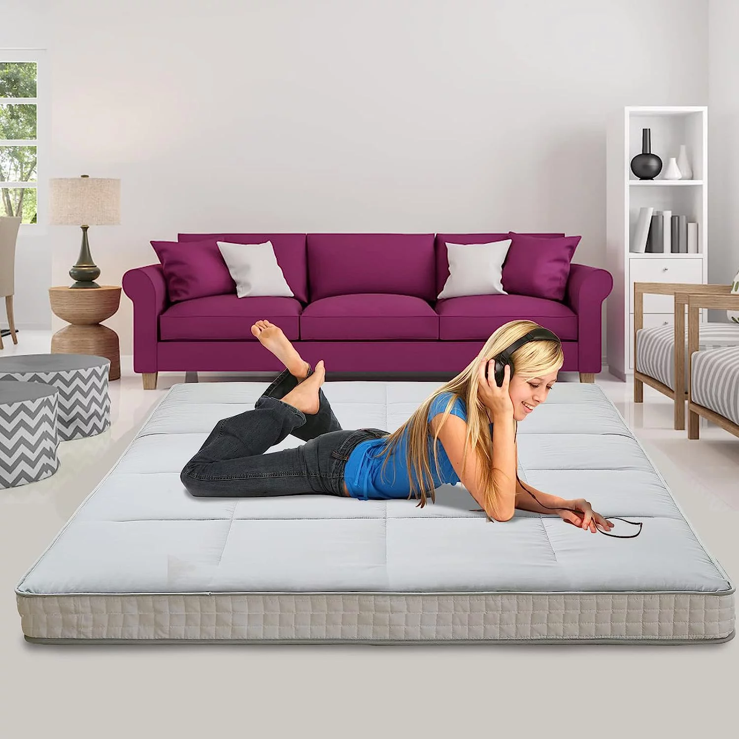 Slsy Japanese Floor Mattress Futon Mattress, Foldable Mattress, Roll Up Mattress Sleeping Tatami Mat Floor Lounger Guest Bed,Twin Full Queen