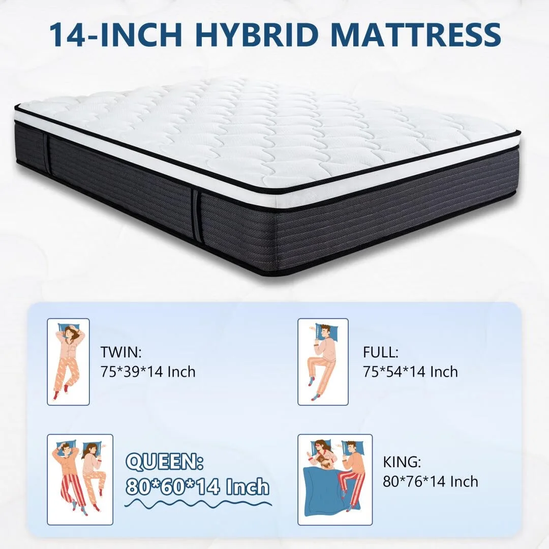 Queen Rose 14' ' Queen Medium Firm Hybrid Mattress, with Pocket Spring , Bed in-a-Box