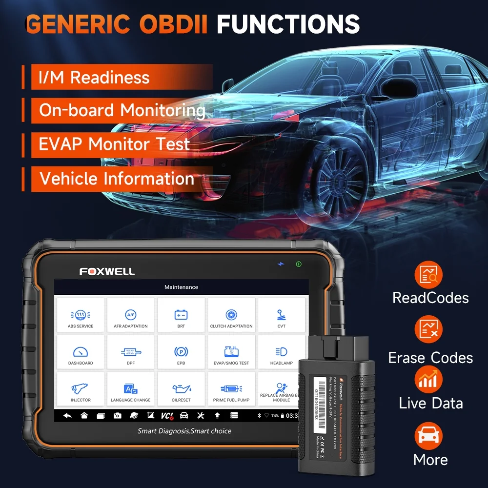 Foxwell GT60 BT Bluetooth OBD2 Scanner All System Automotive Diagnostic Scan Tool 24 Maintenance Functions ABS Bleeding Car Code Reader Auto Vin EOBD OBD Scanner Android Scan Tablet 2 Year Free Update