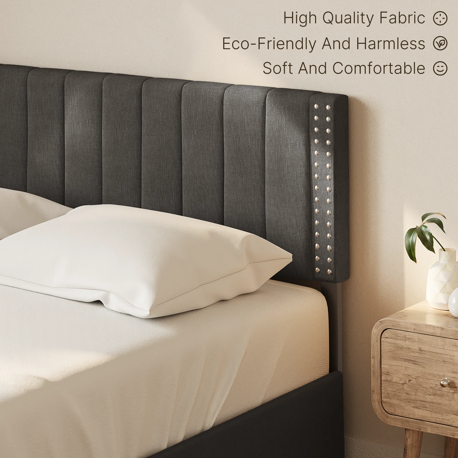 Aiho Bed Frame Queen with 4 Storage Drawers for Bedroom, Dark Grey