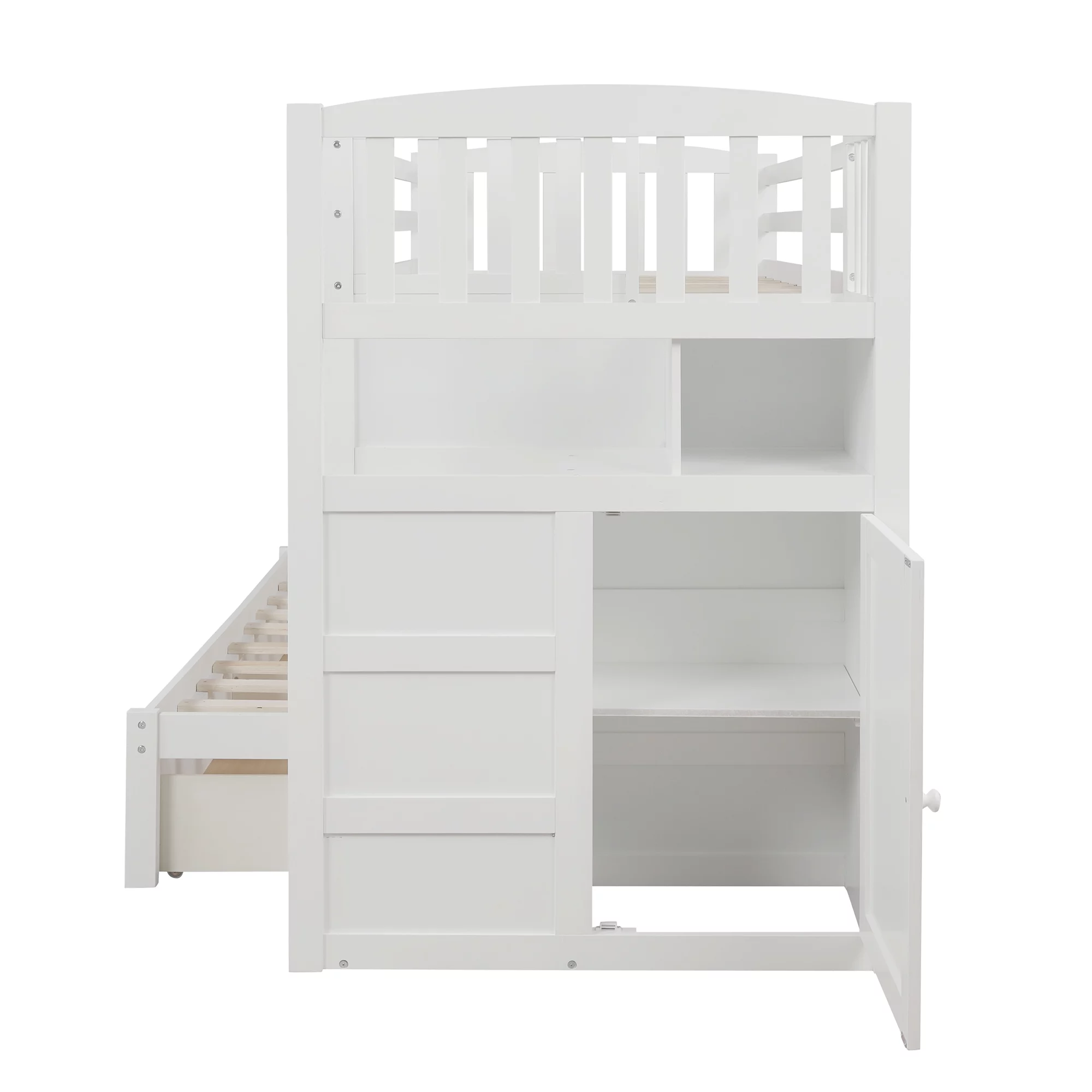 Euroco Twin over Twin Bunk Bed with Drawer and Cabinet for Kids Bedroom, White