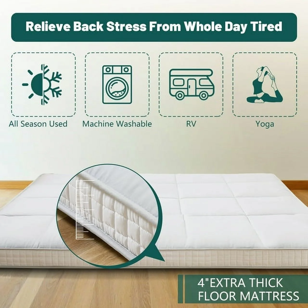 Japanese Floor Mattress, Futon Mattress, Foldable & Portable, Roll up Mattress Tatami Mat Sleeping Pad with Storage Bag