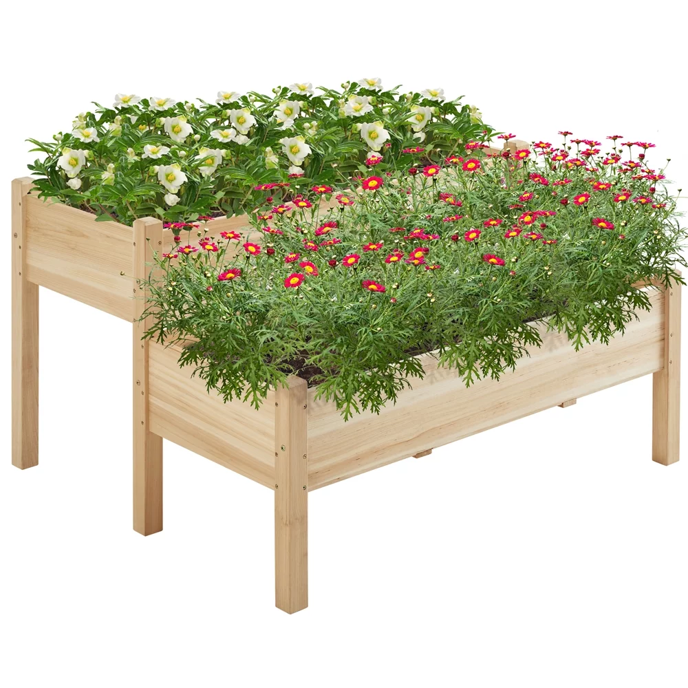 Topeakmart 2-Tier Elevated Wooden Planter Box Raised Garden Bed, 29.5