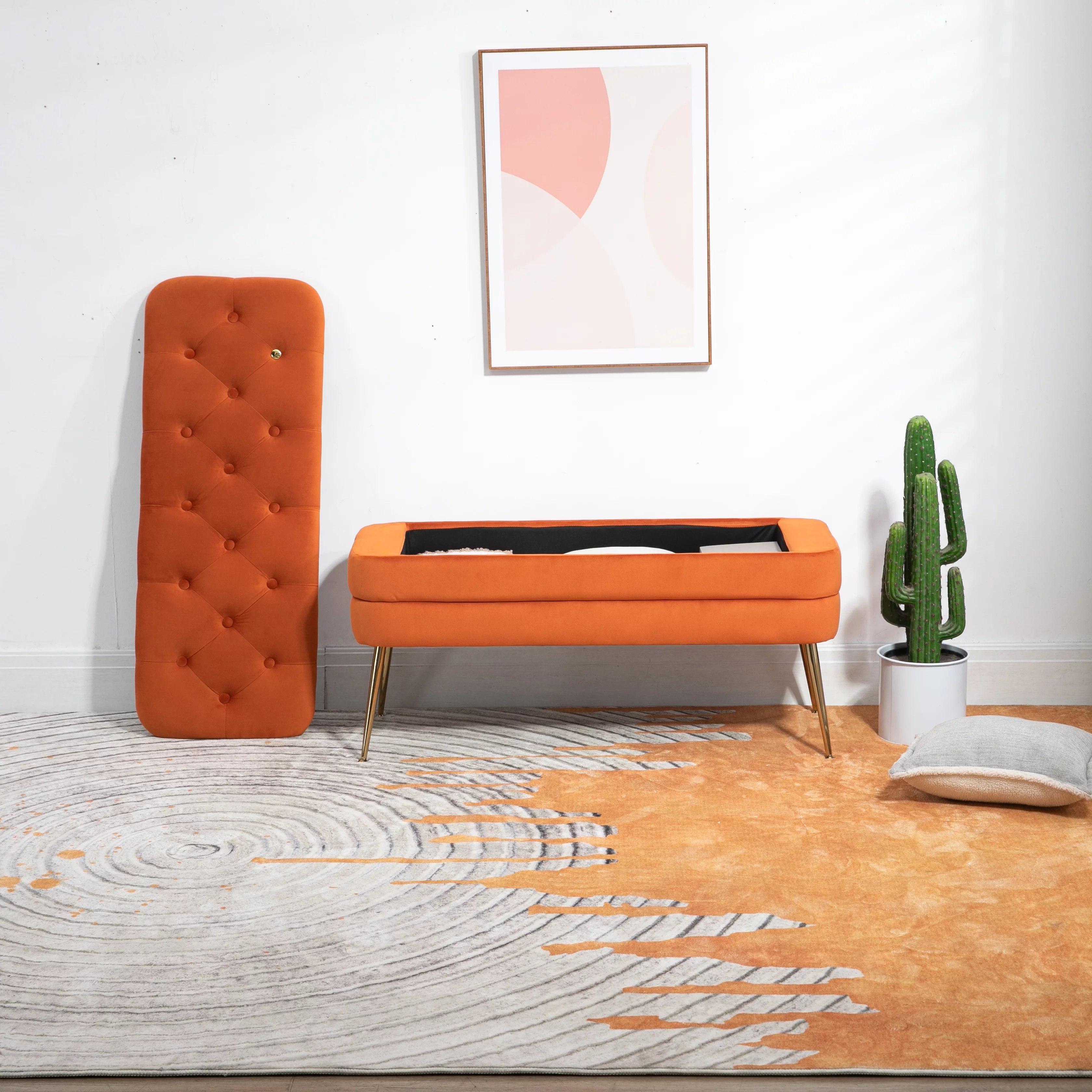 Storage Ottoman Bench Upholstered Velvet Storage Ottoman with Safety Hinge Bench with Storage Bedroom Ottoman Entryway Padded Footstool, Ottoman Bench for Living Room & Bedroom