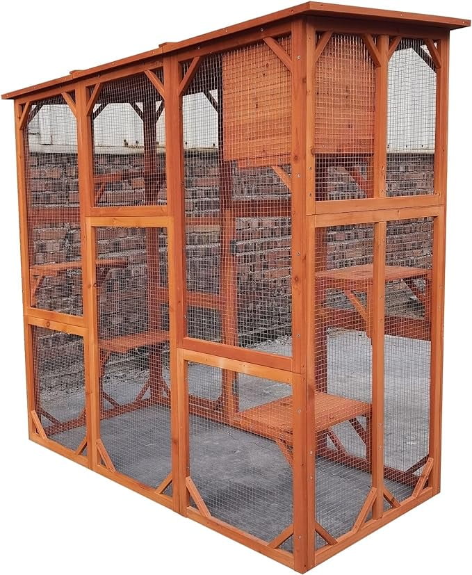 Omitree New Large Outdoor Weatherproof Multi Platforms Wooden Cat House Catio Indoor Feral Cat Shelter with Lounge Box Asphalt Roof