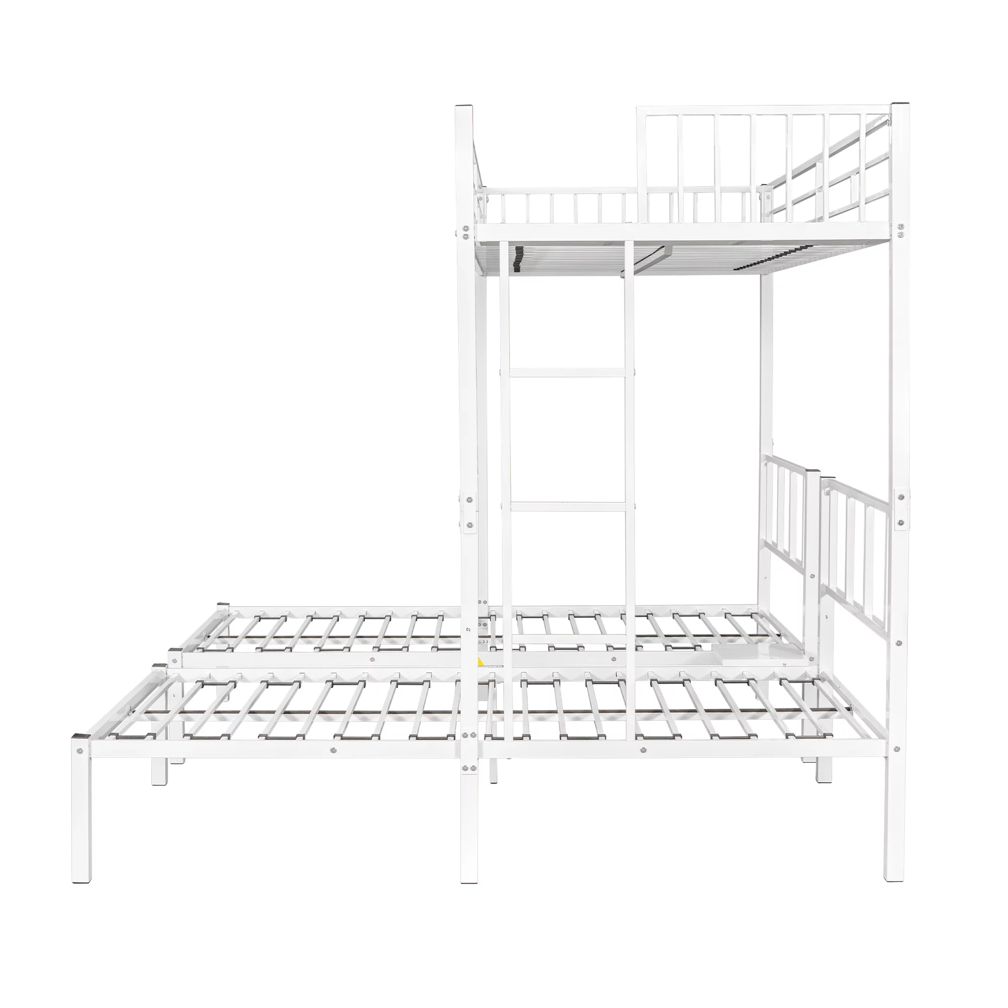 Triple Metal Bunk Bed Twin over Twin with Ladder for Kids, Boys & Girls, Convertible Bunk Set, White