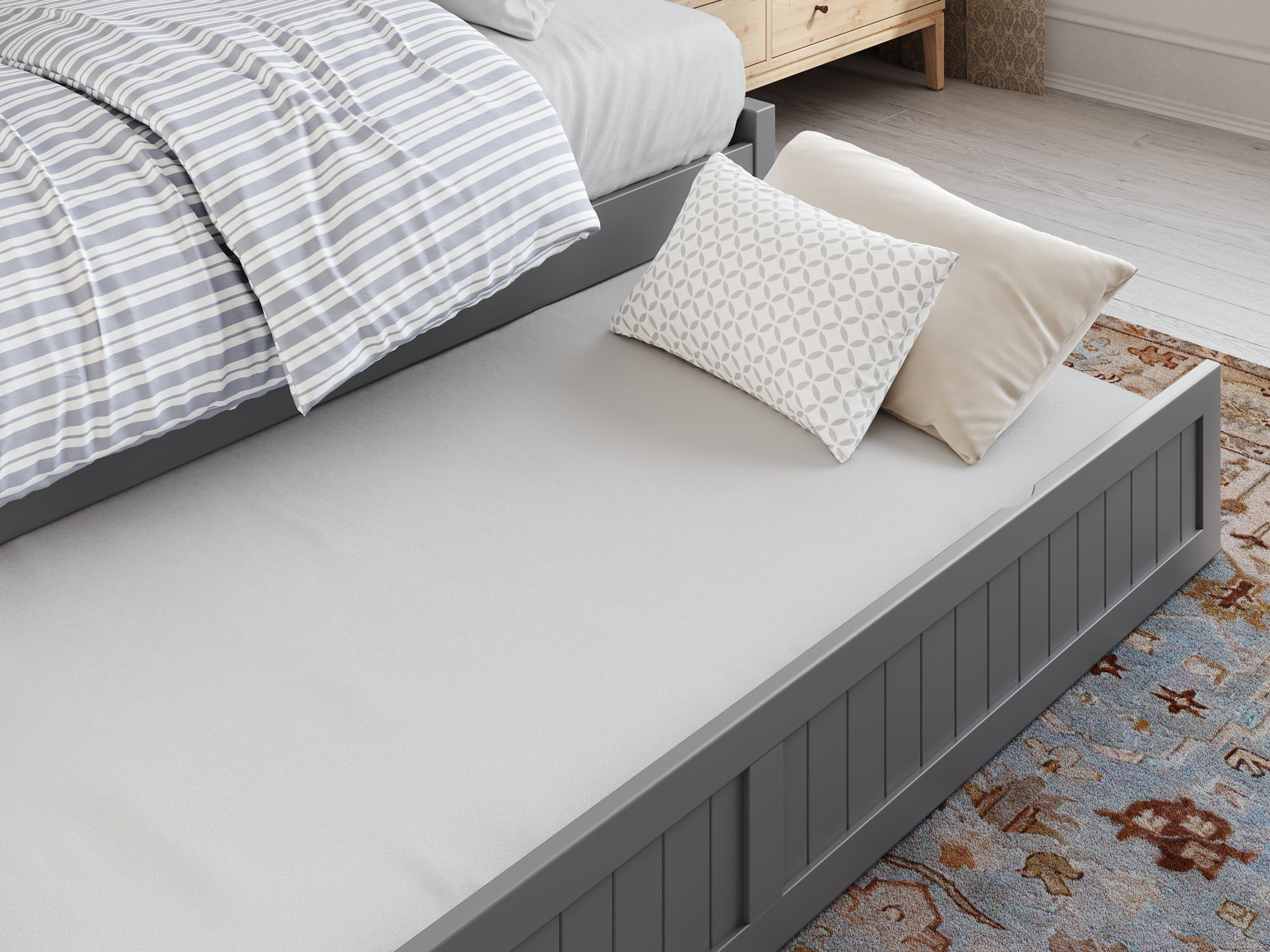 AFI Twin Daybed with Twin Trundle Roll Out Guest Bed in Solid Wood Cambridge Design, Grey