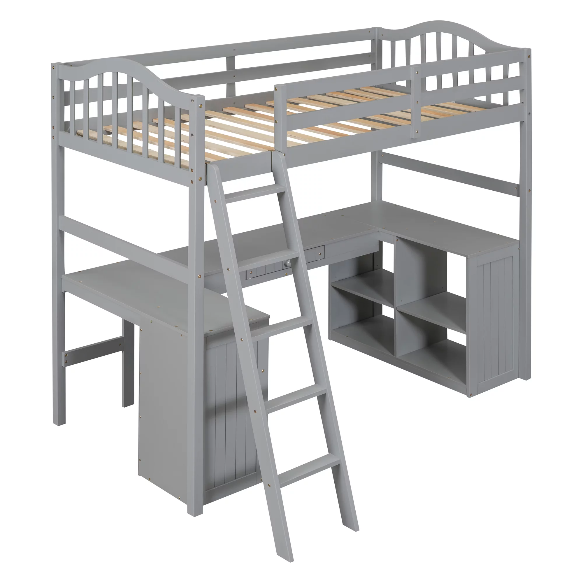 CoSoTower Twin size Loft Bed with Drawers, Cabinet, Shelves and Desk, Wooden Loft Bed with Desk - Gray