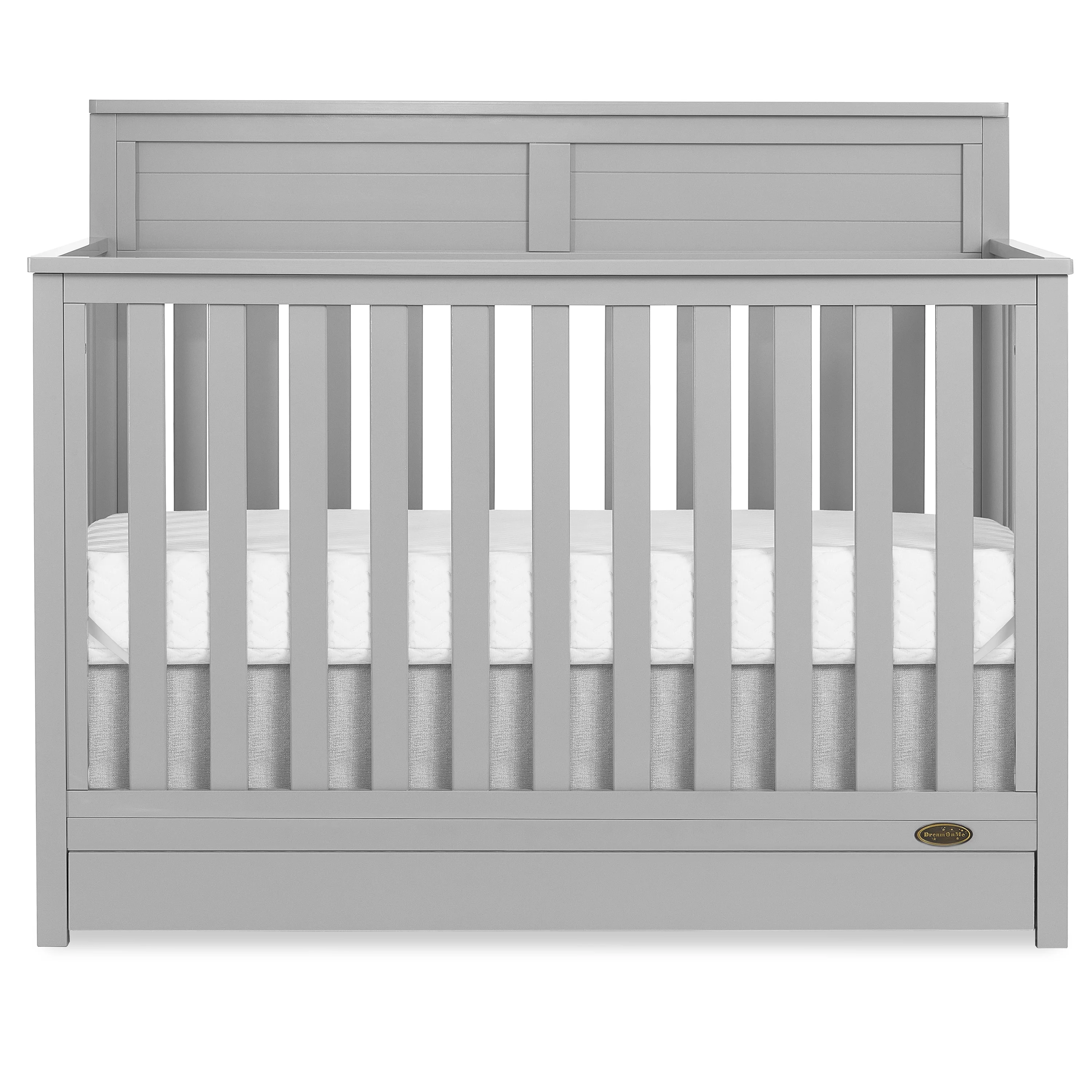 Dream On Me Reign 5 in 1 Convertible Crib with Under Drawer in Pebble Gray