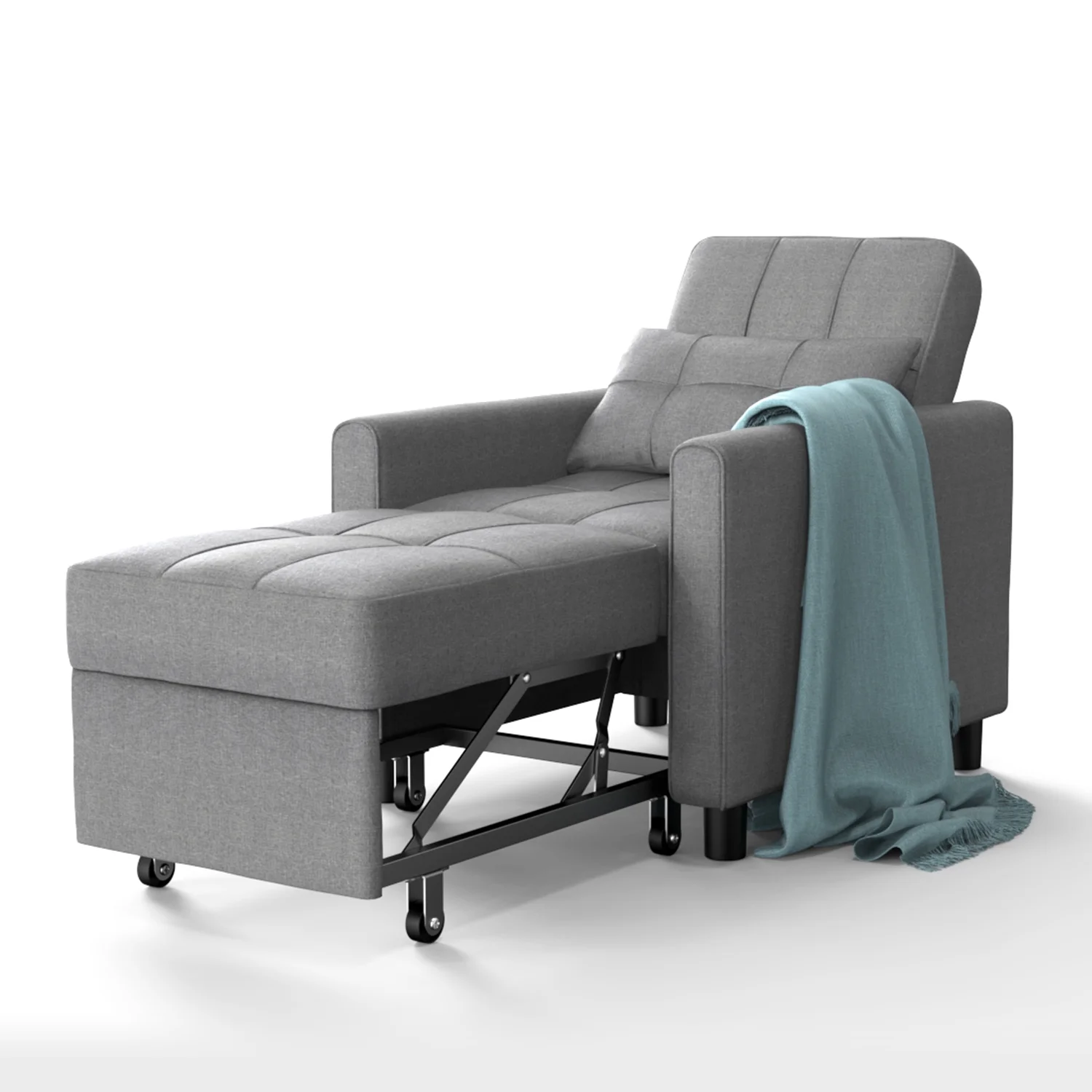 Sofa Beds Chair 3 in 1, Convertible Chair Single Bed, Grey