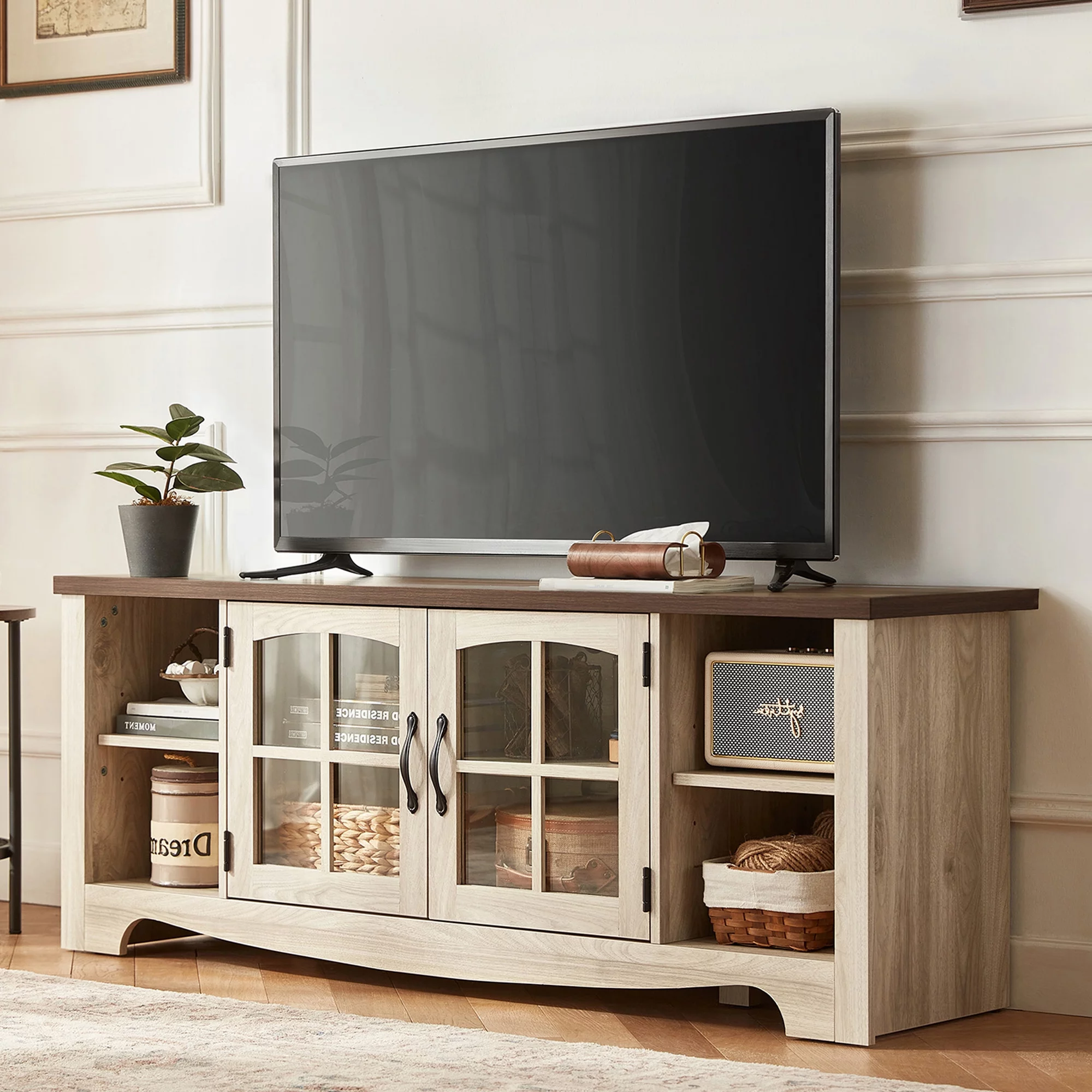 LINSY HOME Modern Farmhouse TV Stand for TVs up to 65