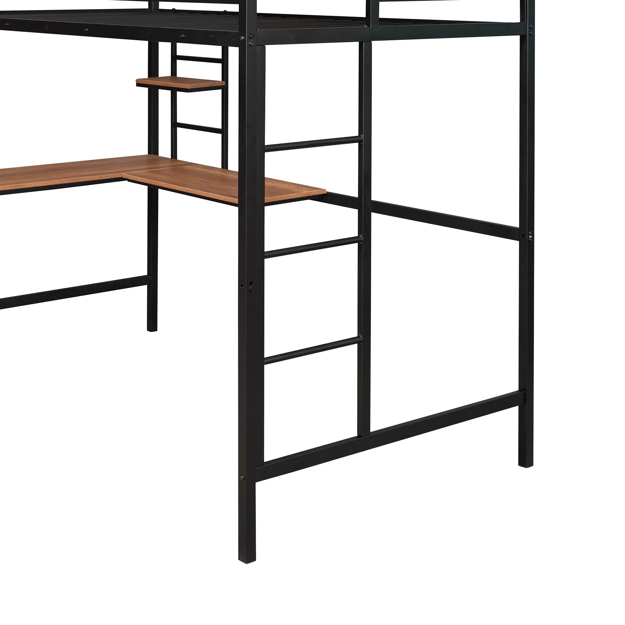 Bellemave Twin Metal Loft Bed with L-Shape Desk and Shelve,Sturdy Metal Loft Bed Frame with Guardrail for Kids,Teens, Black