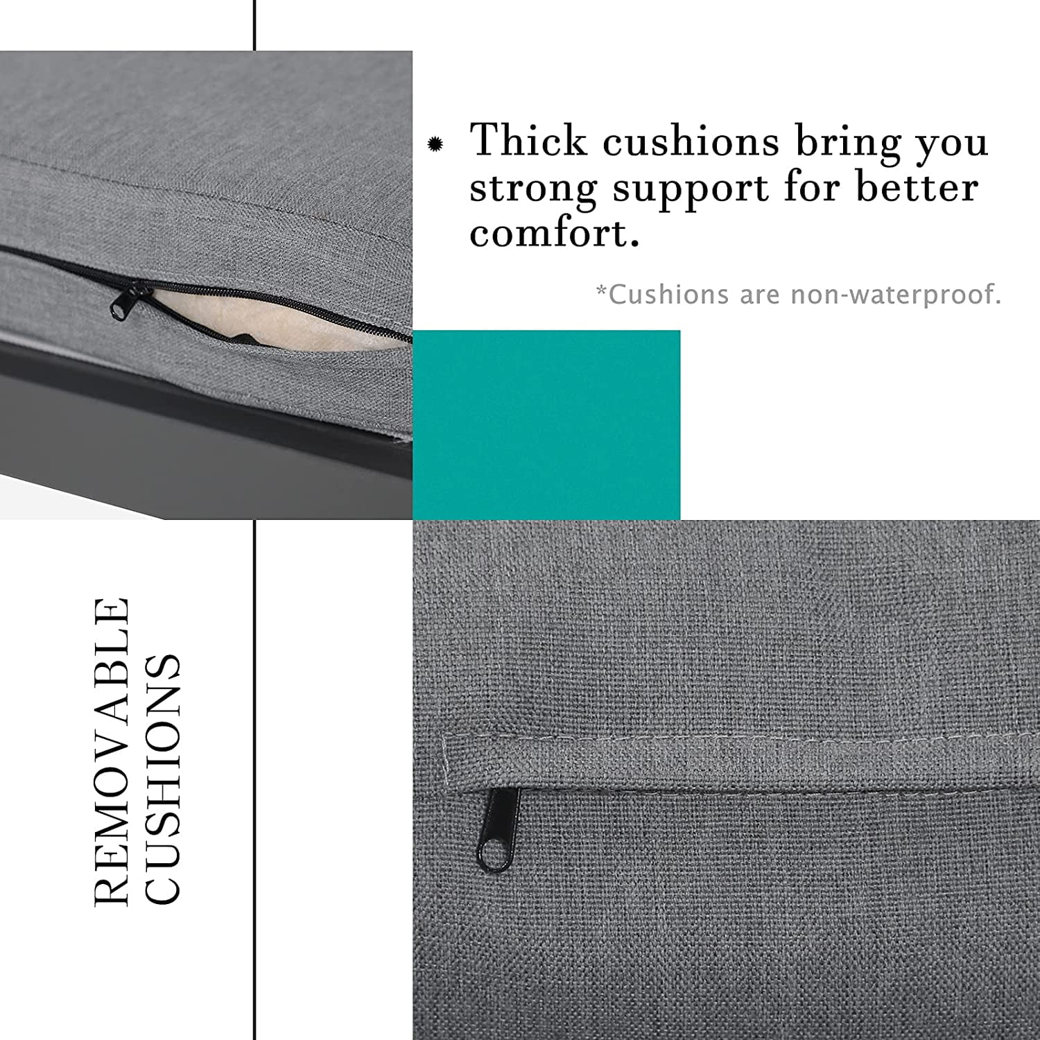 Jardin Outdoor Aluminum Patio Furniture Set  5 Piece Patio Conversation Set with Removable Cushions  Modern Outdoor Sectional Sofa with Glass Coffee Table  Dark Grey Finish & Grey Cus