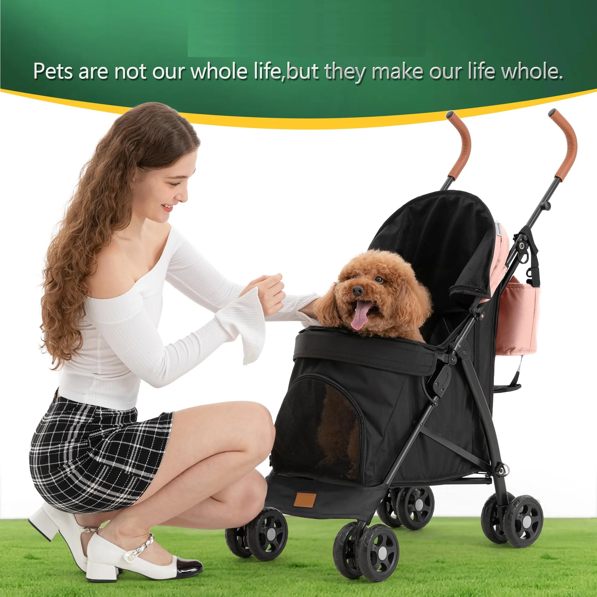 3 in 1 Folding Pet Dog Stroller, Dog Cat Stroller with Storage Basket and Cup Holder Portable Travel Carriage 4 Wheels for Small Medium Cats, Dogs and Puppy (Blue)