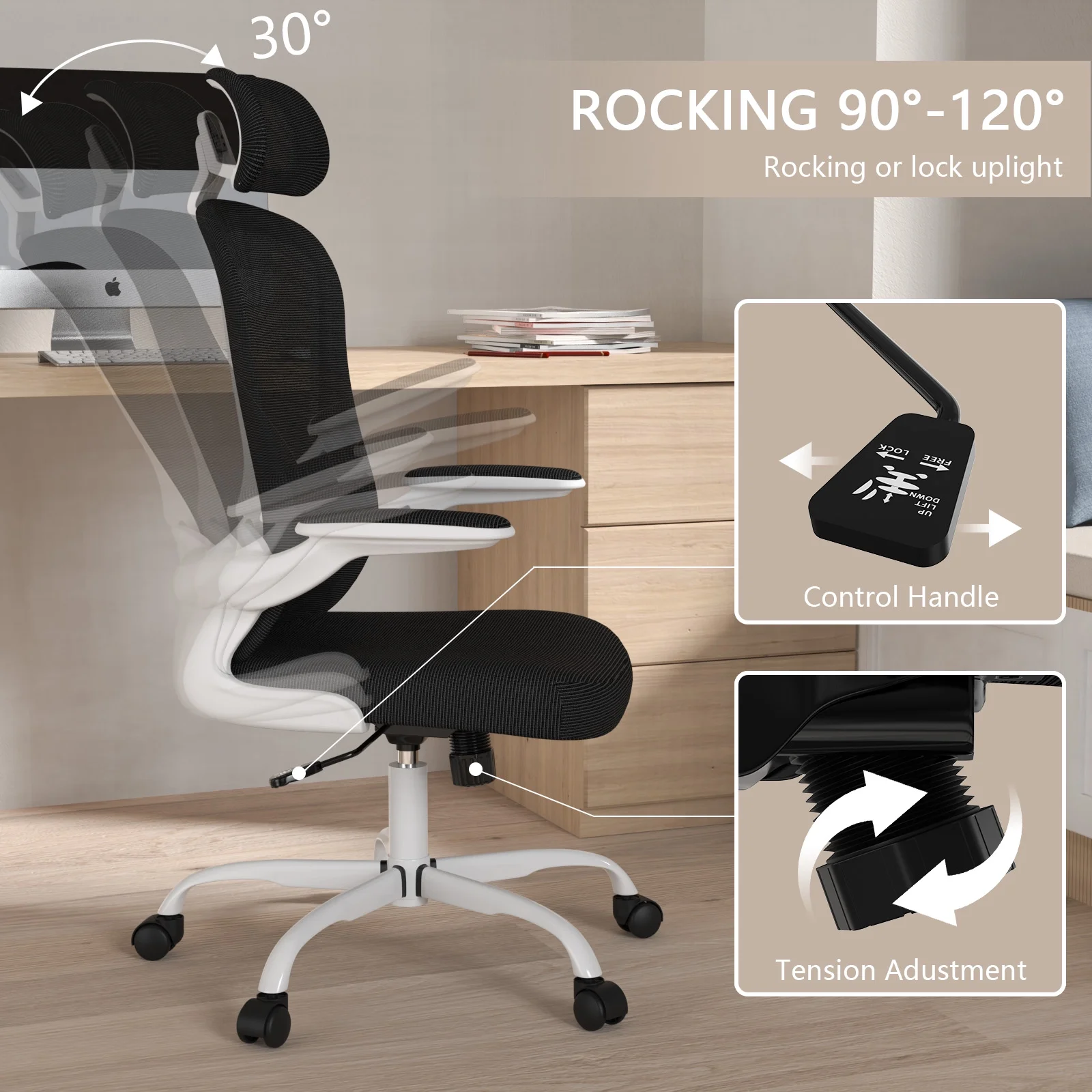 Lioncin High Back Ergonomic Desk Chair Office Chair, Breathable Mesh Desk Chair with Adjustable Lumbar Support and Headrest,White