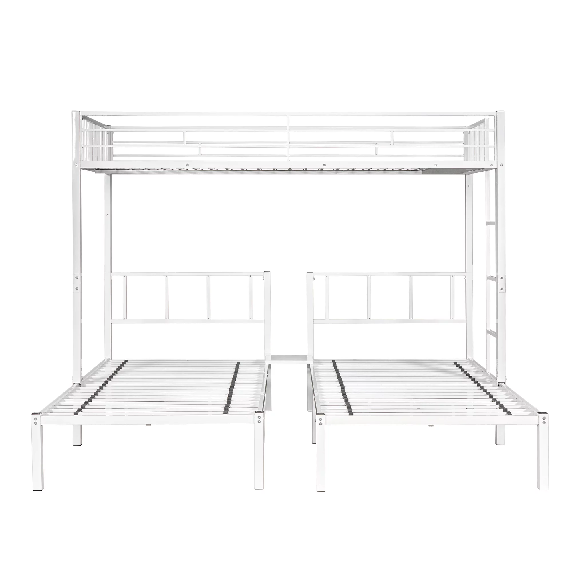 Triple Metal Bunk Bed Twin over Twin with Ladder for Kids, Boys & Girls, Convertible Bunk Set, White