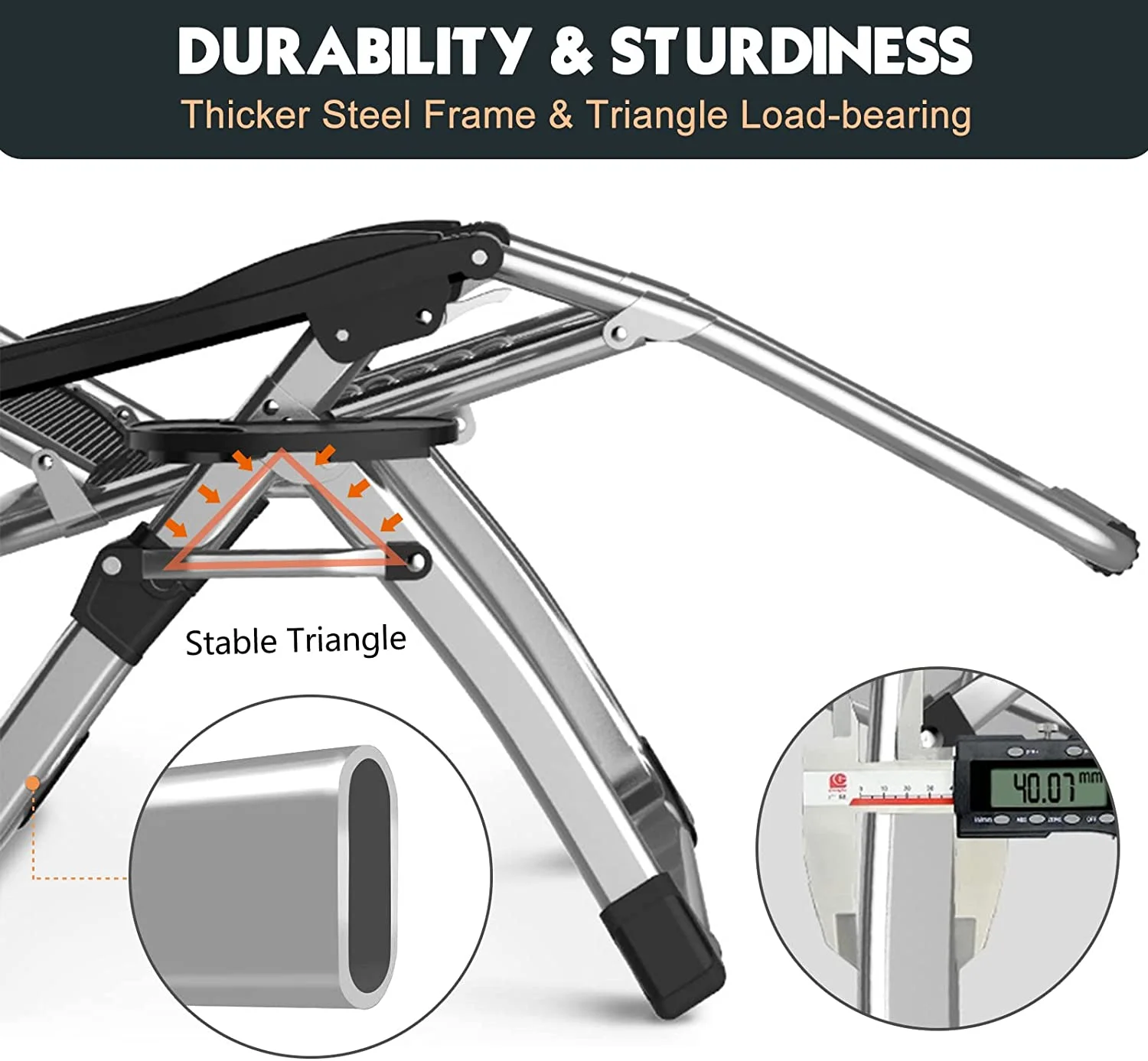 Slsy Zero Gravity Chair with with 2 Sided Cushion & Headrest, Lawn Recliner, Reclining Patio Lounger Chair, Folding Portable Chaise with Cup Holder