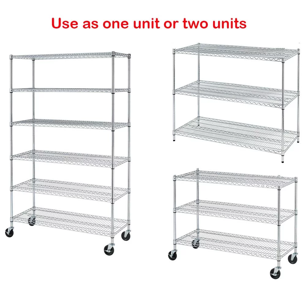 NSF Wire Shelving Unit Heavy Duty Garage Storage Shelves Large Black Metal Shelf Organizer 6-Tier Height Adjustable Commercial Grade Storage Rack 6000 LBS Capacity on 4