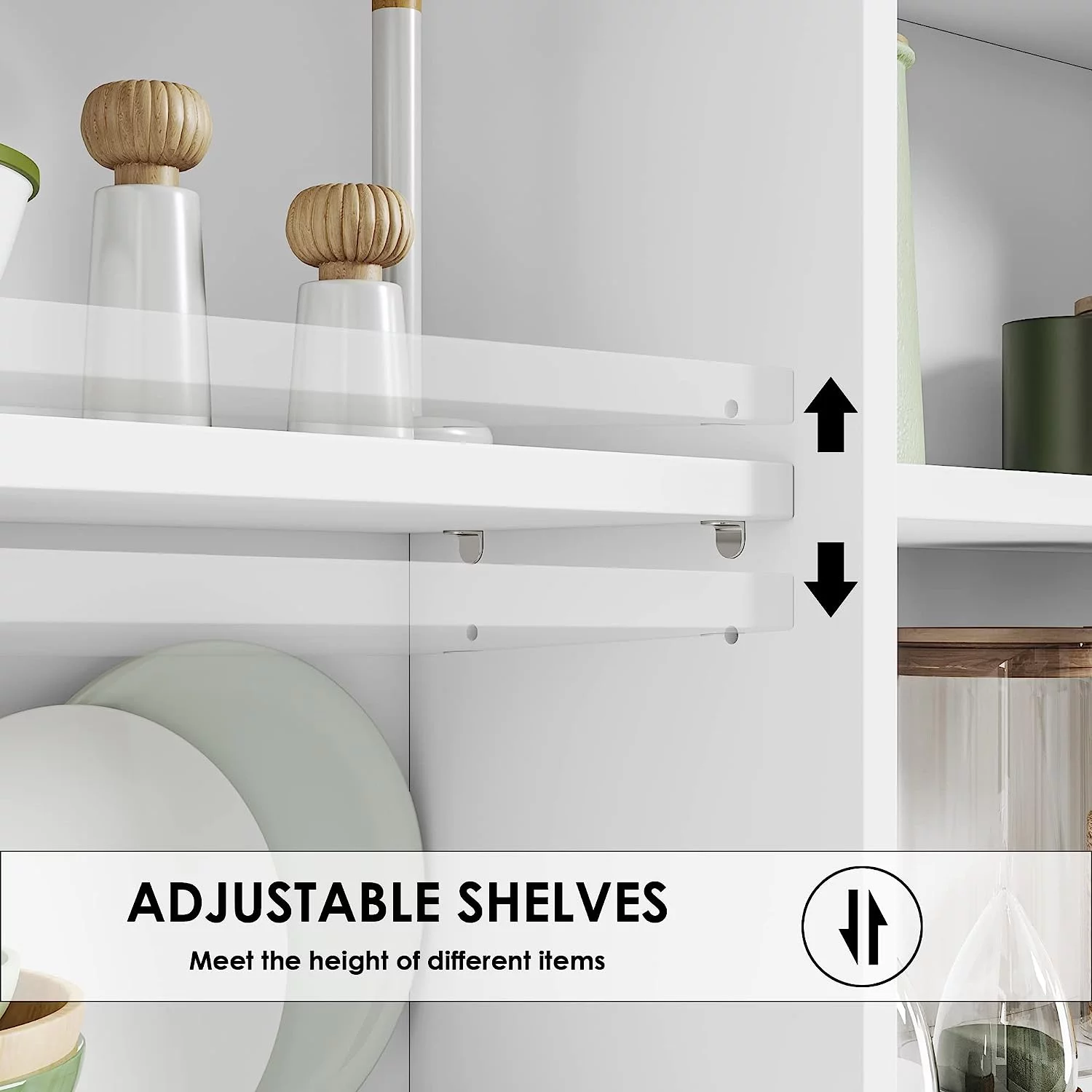 71'' Tall Kitchen Pantry  Cabinet with Large Countertop  Kitchen Buffet Hutch Cabinet with 2 Adjustable Shelves & Tempered Glass Doors  4 Handless Drawers for   White