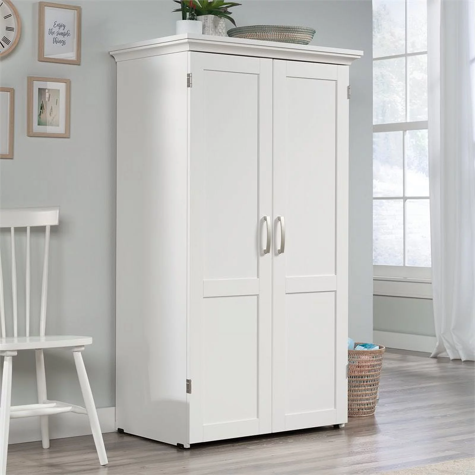 Pemberly Row Modern Engineered Wood Multi-Purpose Storage Craft Armoire in White