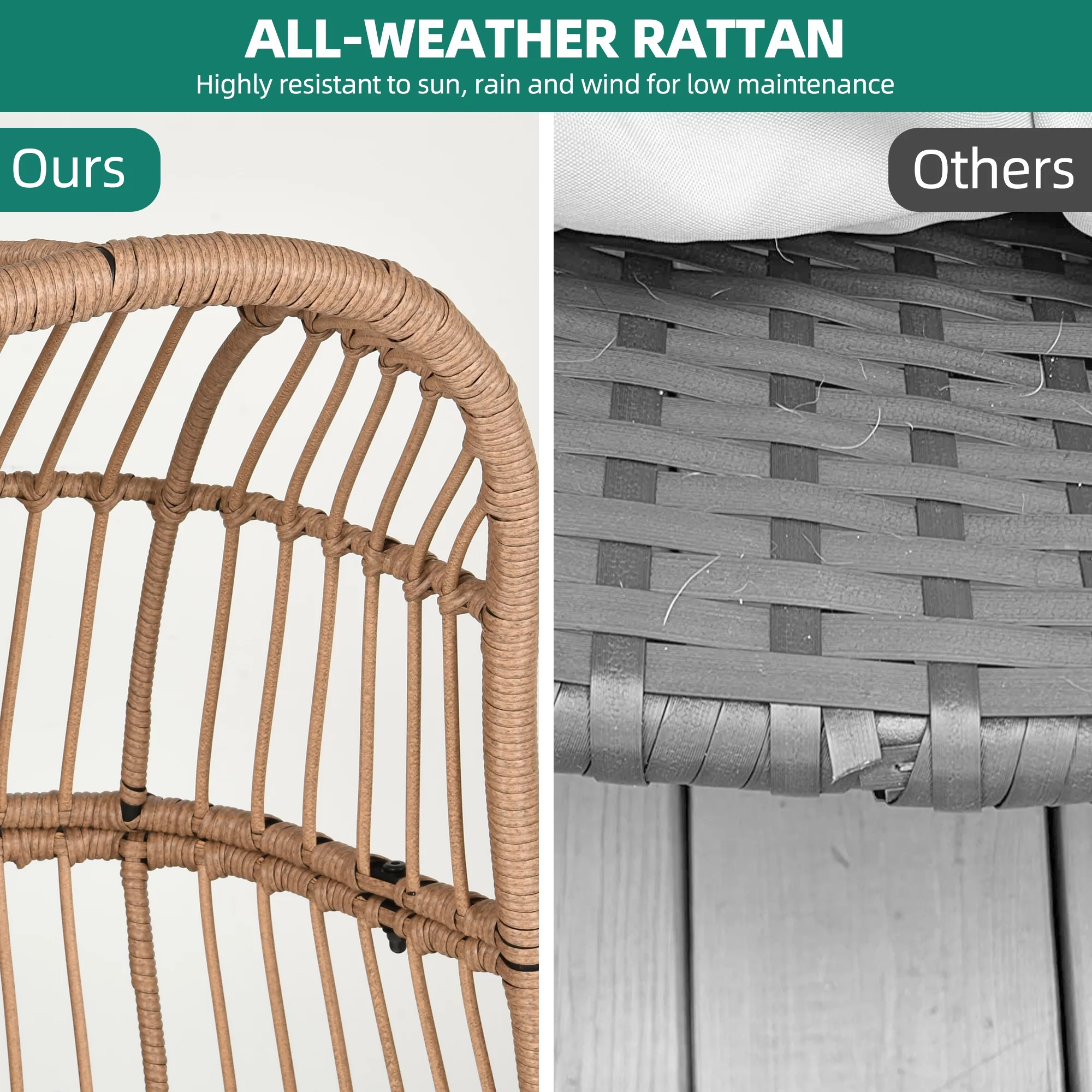 Dextrus Wicker Egg Chair Oversized Indoor Outdoor Patio Lounger w/ Steel Frame, Basket Chair for Bedroom,Living room,Patio, 370lb Capacity - Beige