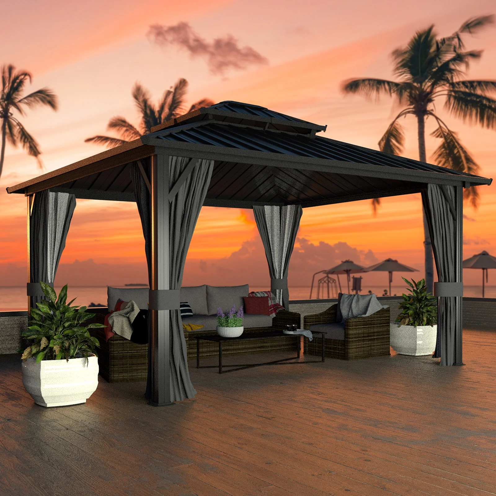 VEIKOUS 12'x12' Outdoor Hardtop Gazebo, Double Roof Metal Gazebo for Patio, Garden, Lawn, Party, Gray