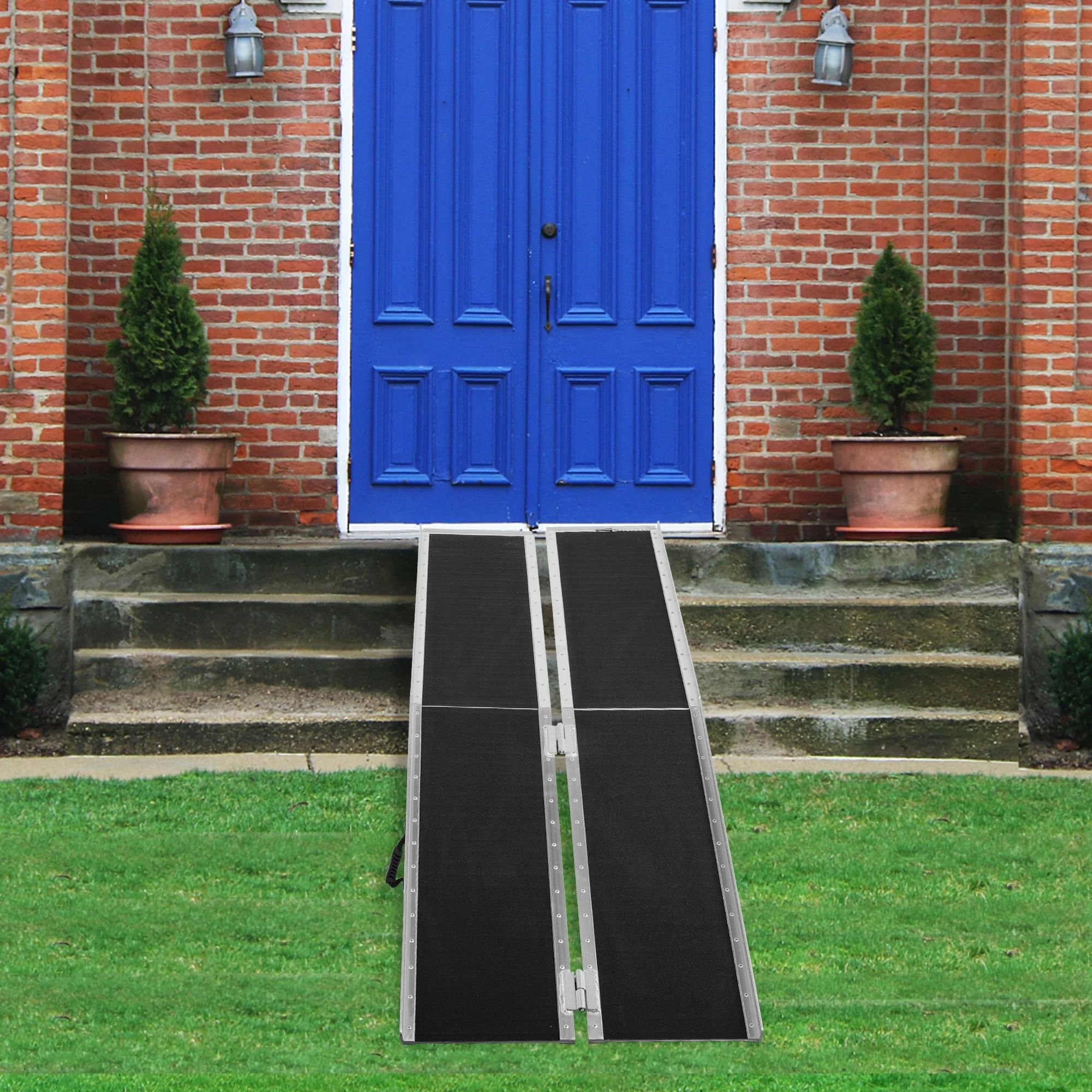 7FT Folding Aluminum Wheelchair Ramp with Handle, Utility Mobility Access Threshold Ramp, Ramp for Wheelchairs for Home, Doorways, Steps, Stairs, Holds up to 600 lbs