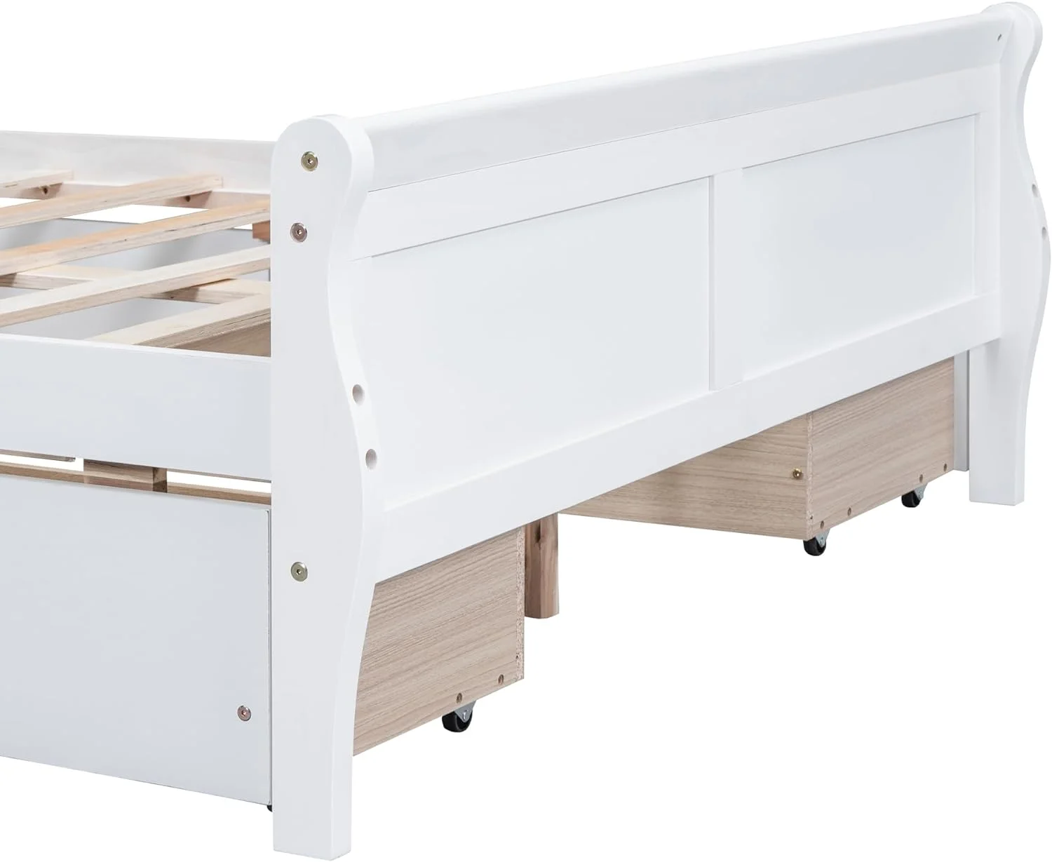 Full Size Platform Bed with 4 Drawers and Streamlined Headboard & Footboard, Solid Wood Bed Frame for Kids Teens Adults