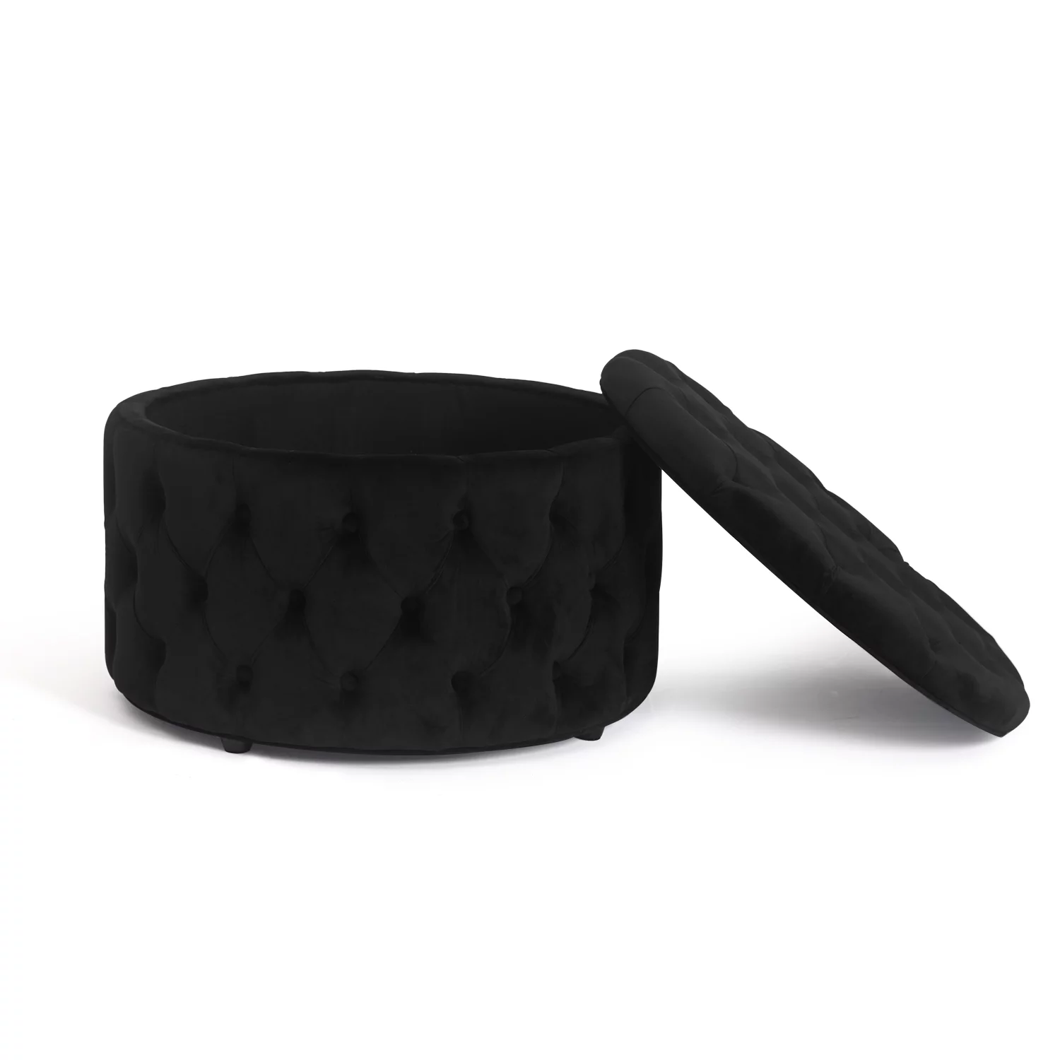 Homebeez Round Storage Ottoman Button Tufted Footrest Stool Coffee Table Children Sofa Stool,Black