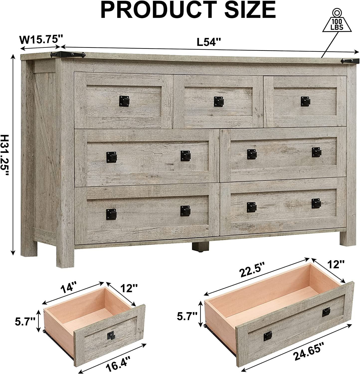 Popular Farmhouse 6 Drawers Dresser Chests for Bedroom  Wood Rustic Wide Chset of Drawers Storage Dressers Organizer for Bedroom  Living Room Hallway  Dark Rustic Oak