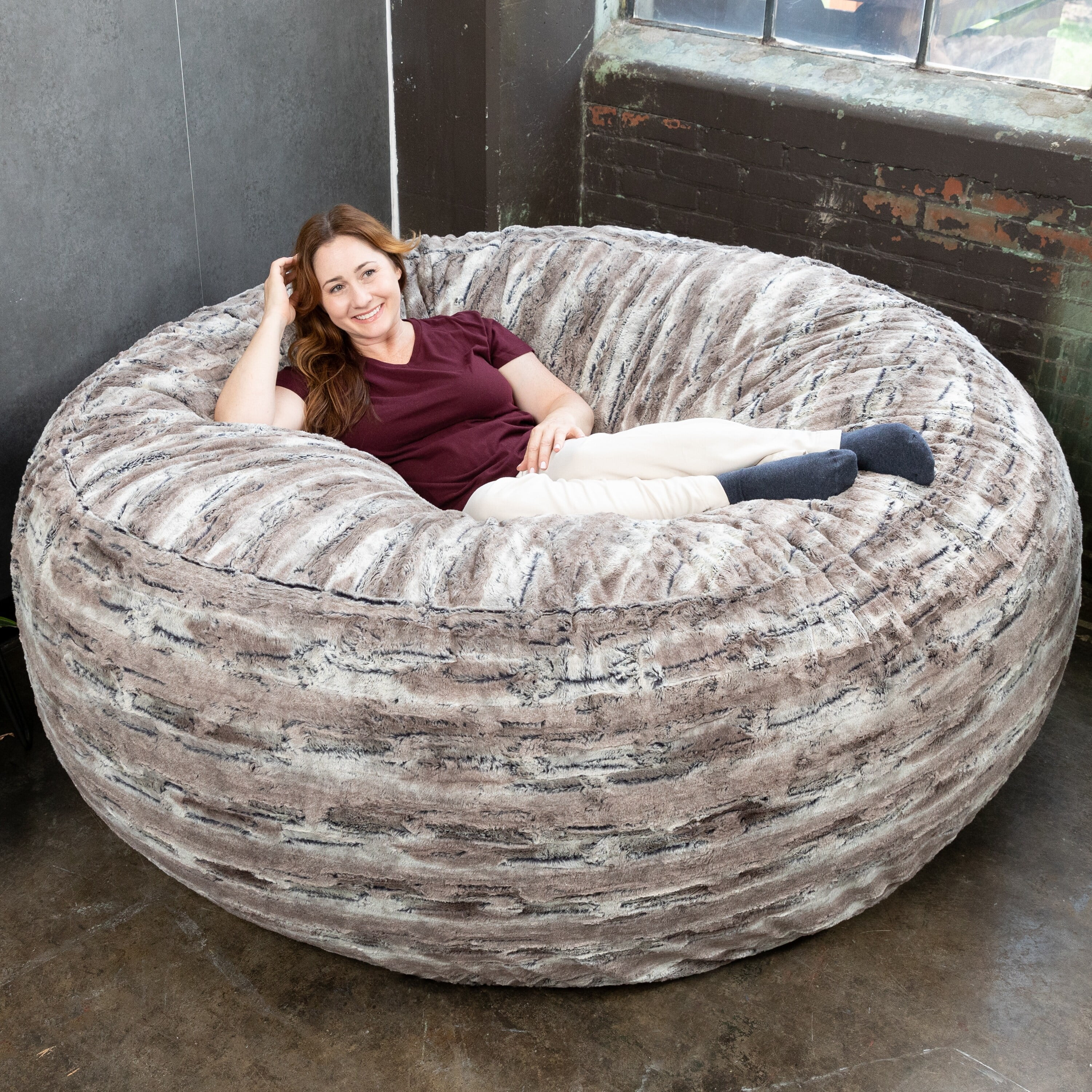 Jaxx  Gigantic Mega Saxx Bean Bag Chair and Lounger For Adults Luxe Faux Fox Fur - Silver Fox Jumbo