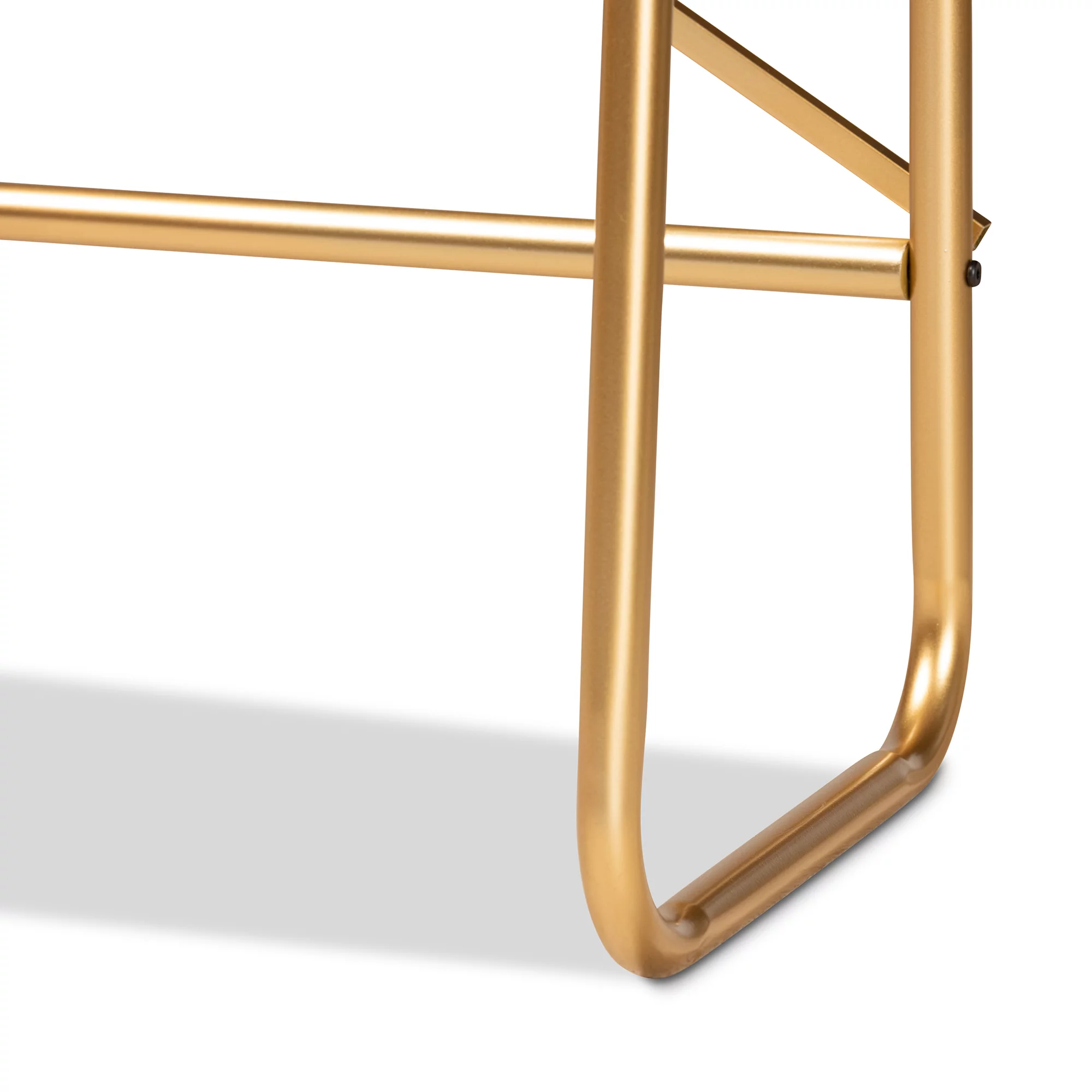 Baxton Studio Merida Glam and Luxe Brushed Gold Finished Metal and Natural Brown Finished Wood 2-Tier Over Bed Queen Size Storage Display Shelf